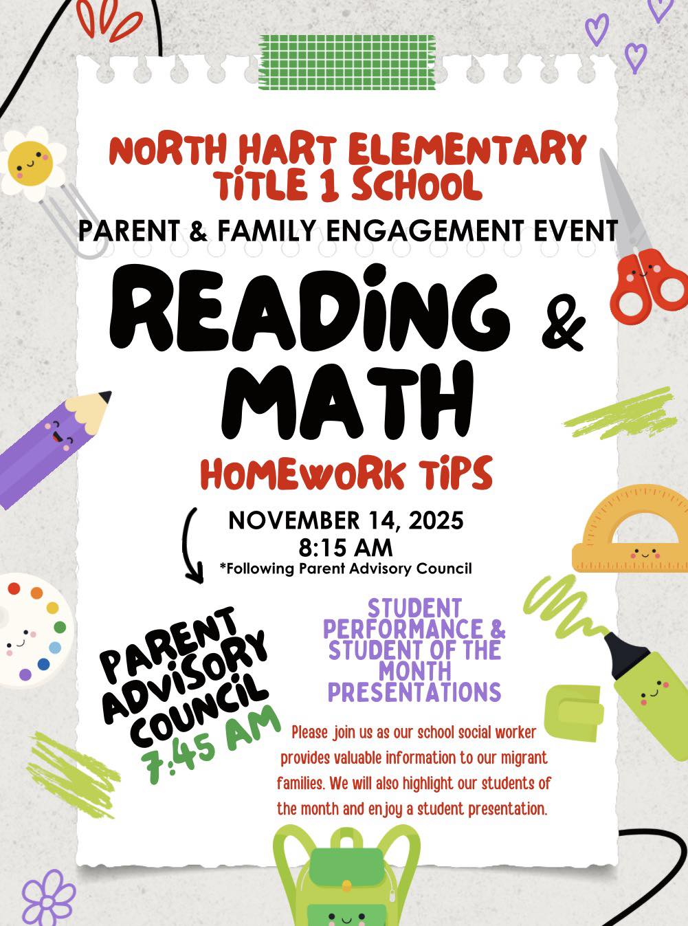 North - Friday is a big day at North Hart Elementary! 7:30 a.m. - Book ...