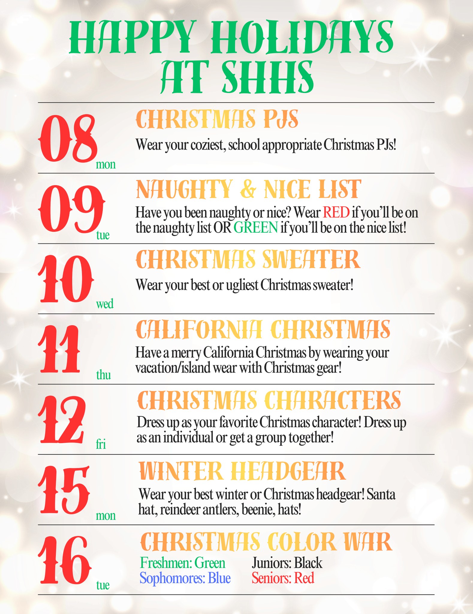 Senath-Hornersville - 🎄 SHHS Christmas Spirit Days Start Next Week ...