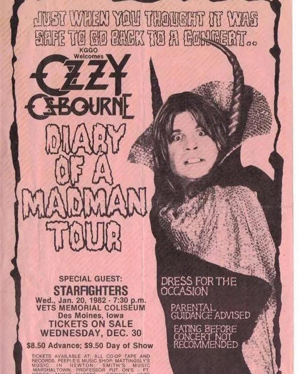 Ozzy Osbourne bites bat head at Iowa concert