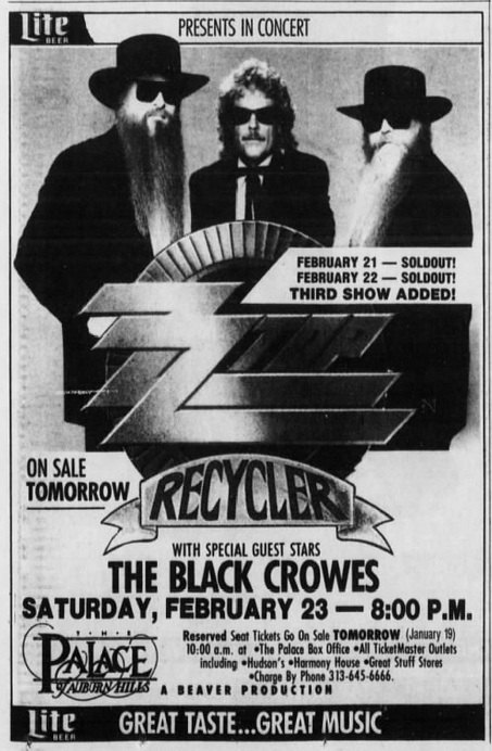 ZZ Top and The Black Crowes at Palace of Auburn Hills in 1991
