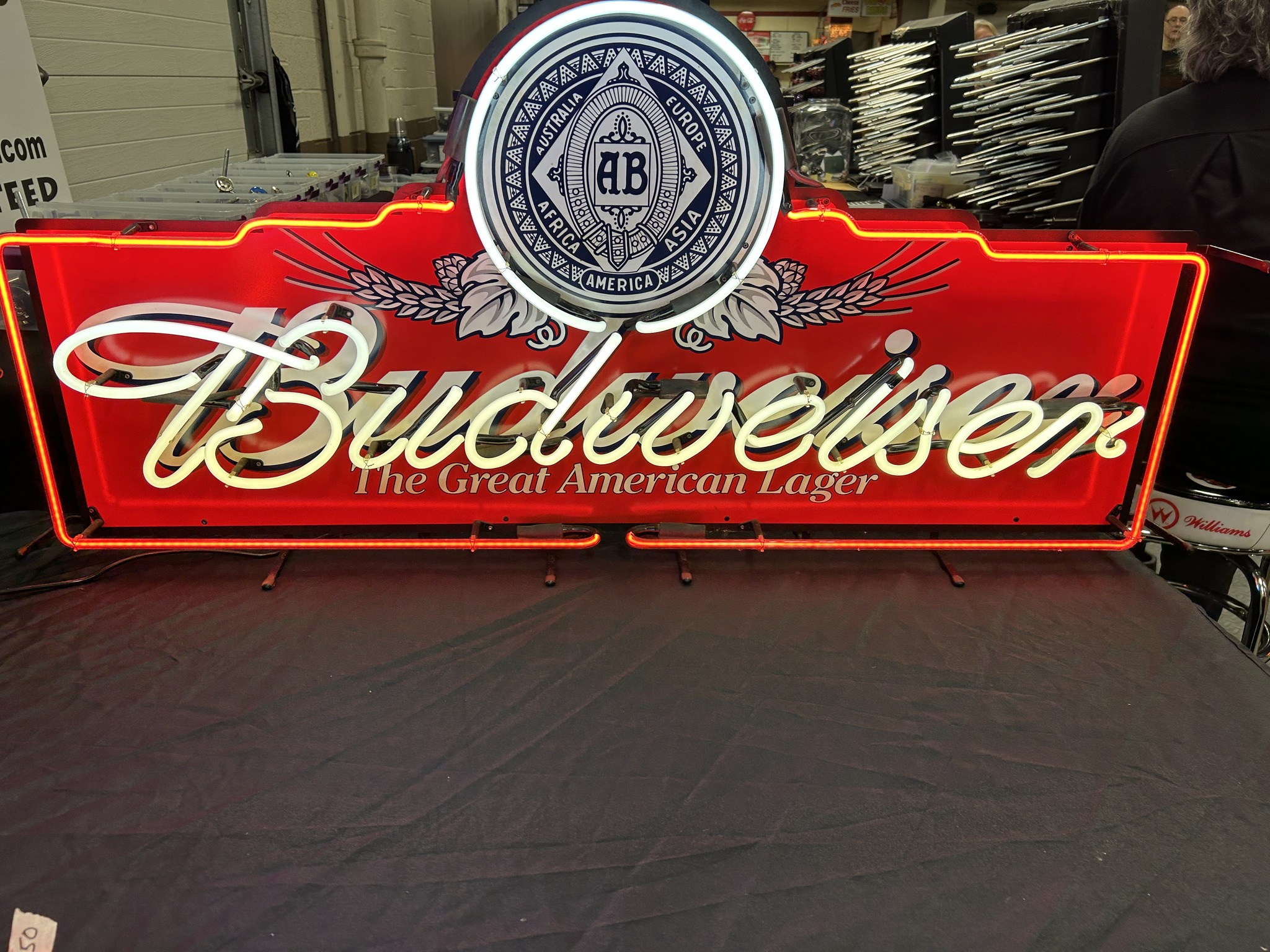 BUDWEISER NEON BEER SIGN SUNSET SURFERS ON THE BEACH w/ SURFBOARDS