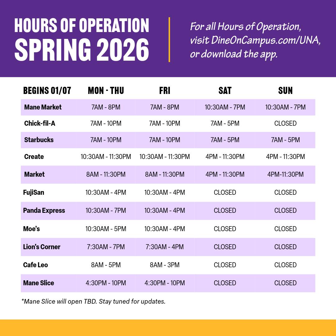 UNA Dining - Happy New Year! Spring 2026 is almost... | Facebook