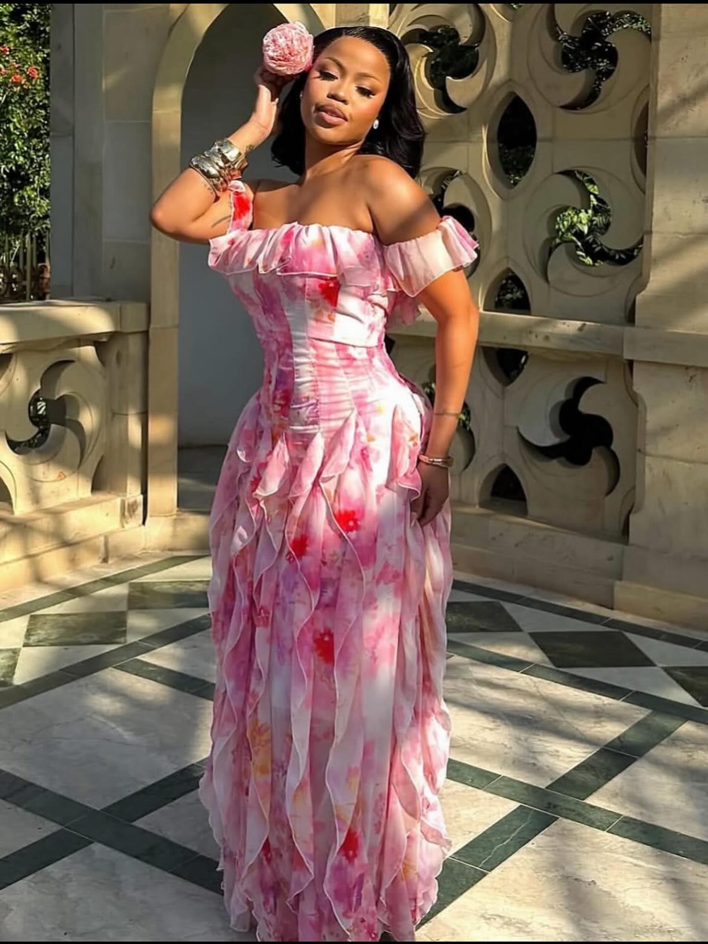 Casual Vacation-Style Strappy Floral Ruffle Maxi Dress R 350 Size M To 2XL Available in stores and online Www.yellowsubtrading.co.za