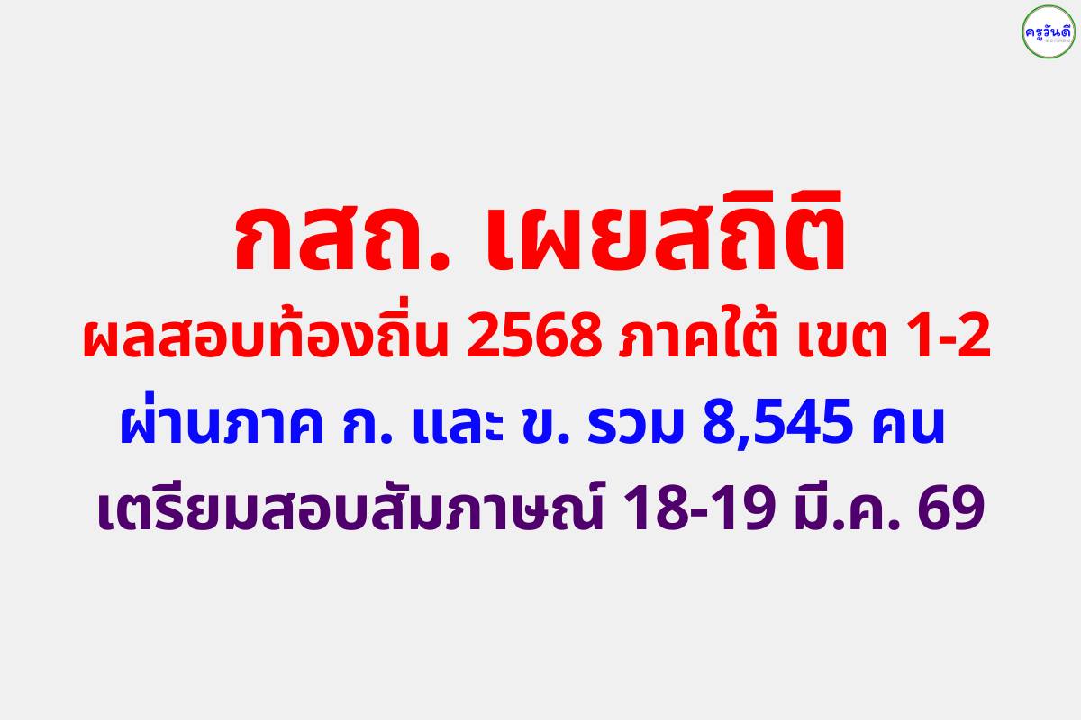 ครูวันดี - อัปเดตสถิติคนผ่าน! กสถ. เผยผลสอบท้องถิ่น ภาคใต้... | Facebook