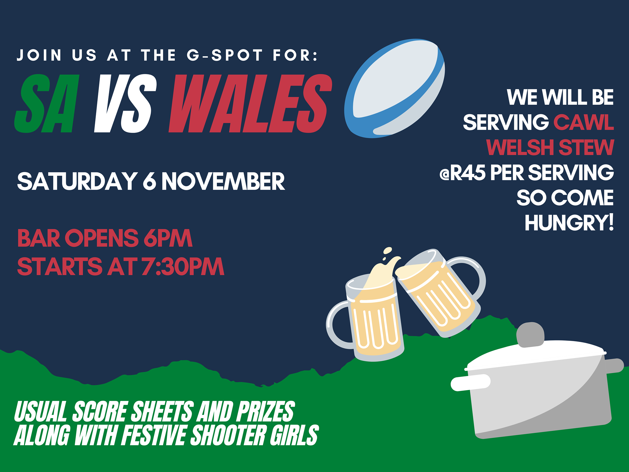 The springboks take on Wales... - The G-Spot Pub and Diner CC