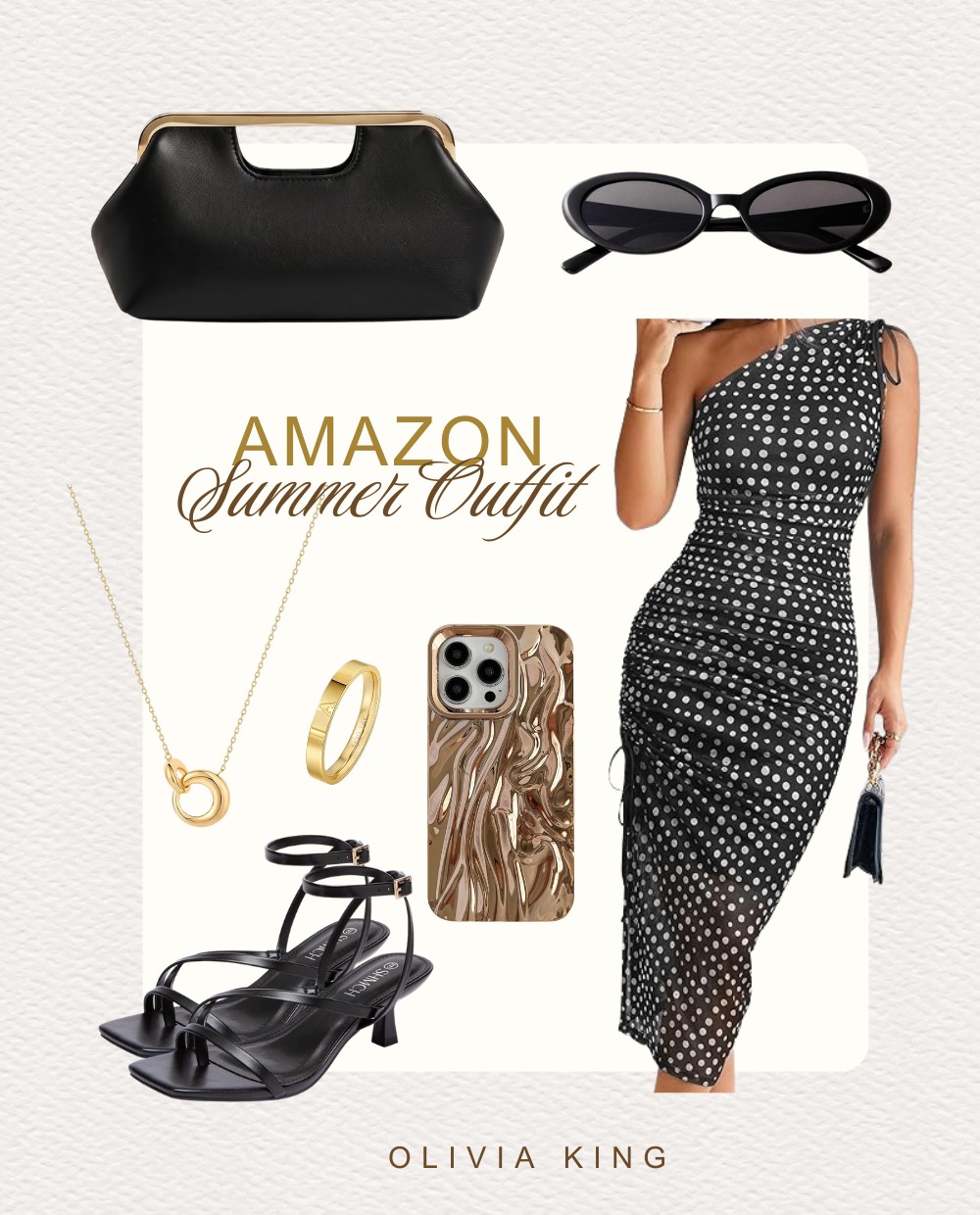 accessories for black and gold dress Polka dots never go out of style. Pair them with sleek accents an effortlessly sophisticated summer look SHOW