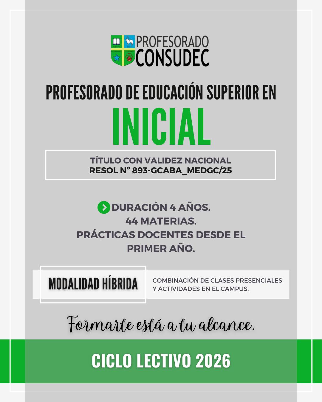Instituto - Inscripciones abiertas · Ciclo Lectivo 2026 · Dar el ...