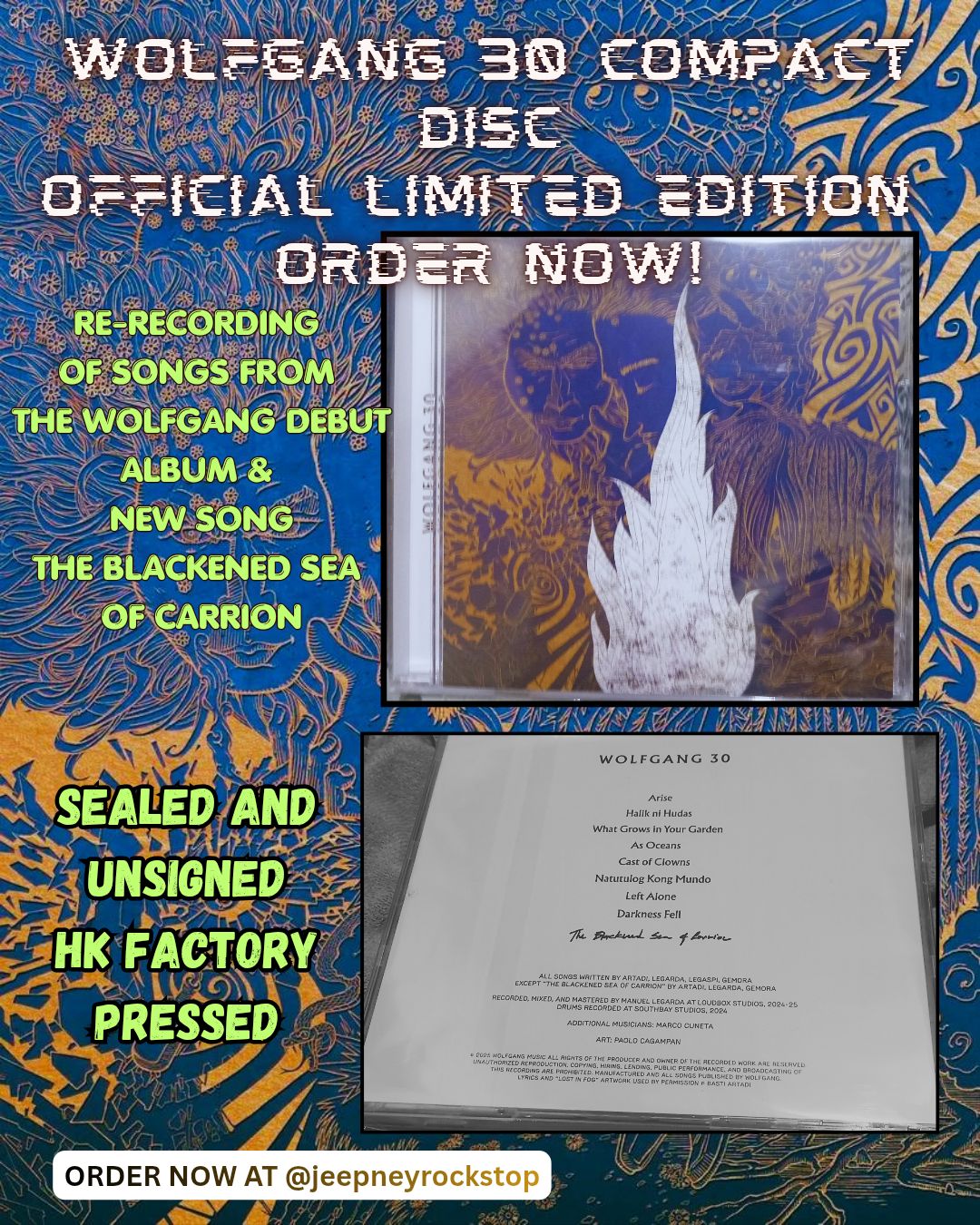 Wolfgang 30 フィリピンの90年代のロックバンド サイン入りアルバム Wolfgang 30 the cd edition Last mint sealed copies  1200 per CD