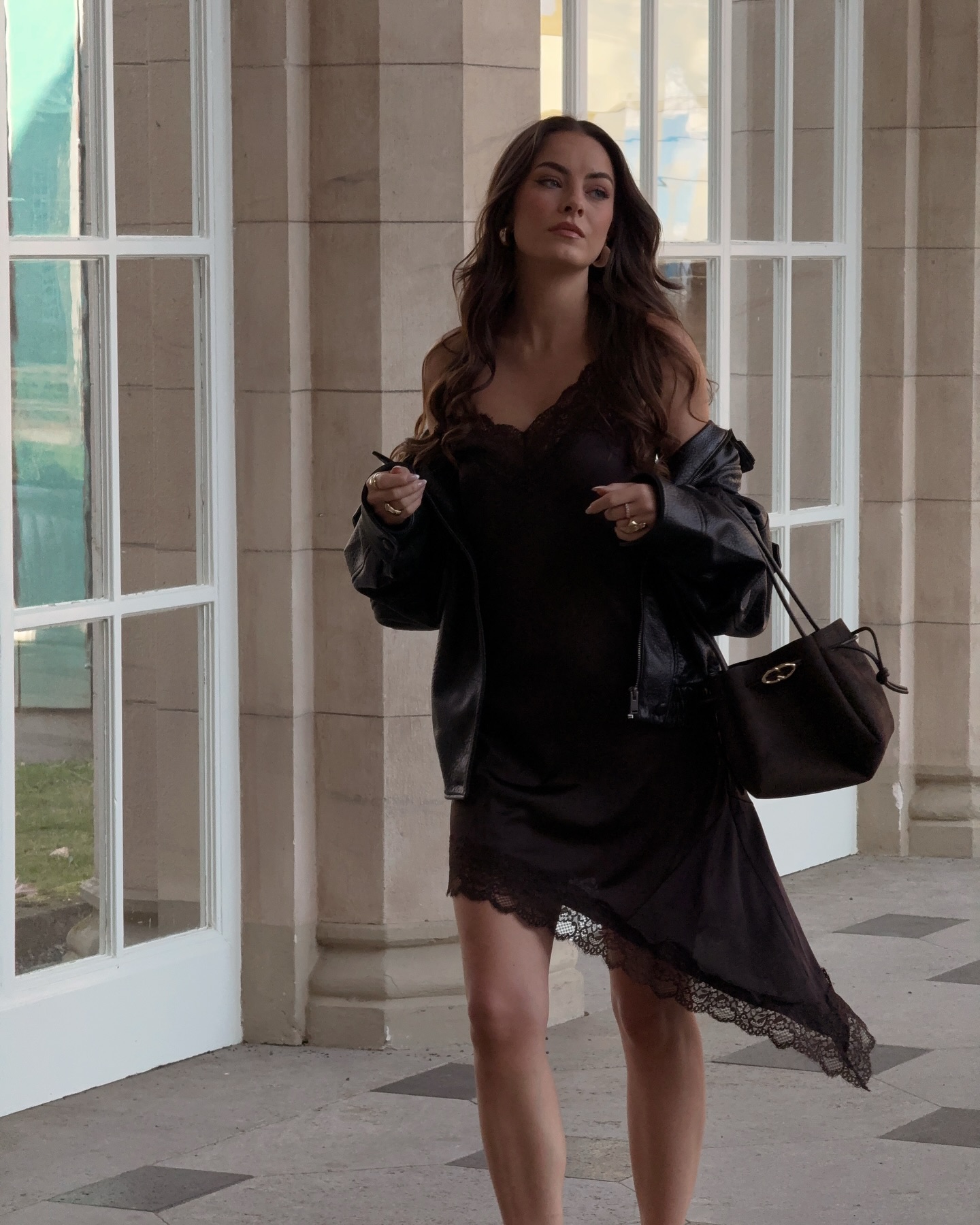 black lace dress and leather jacket & is THE combi of spring 💅🫶🏻do you agree? style_chiffon