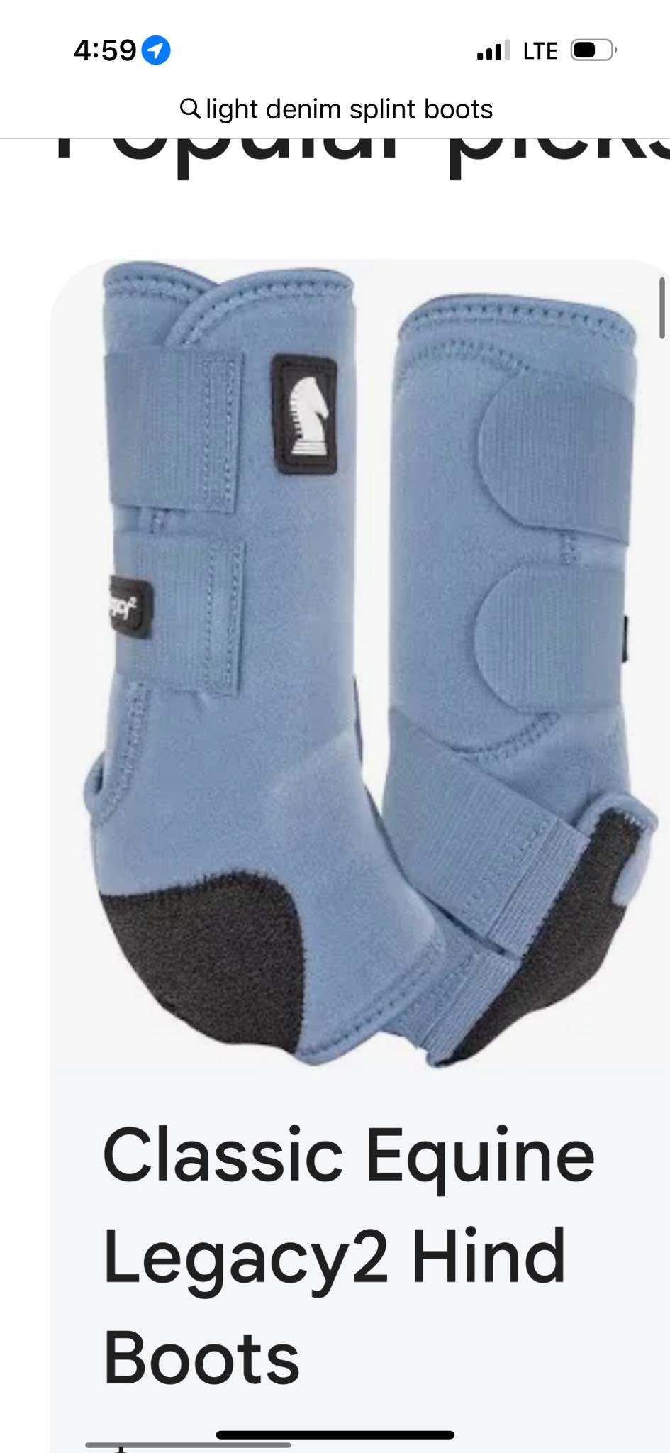 Looking for hind boots in light denim classic equine color size medium