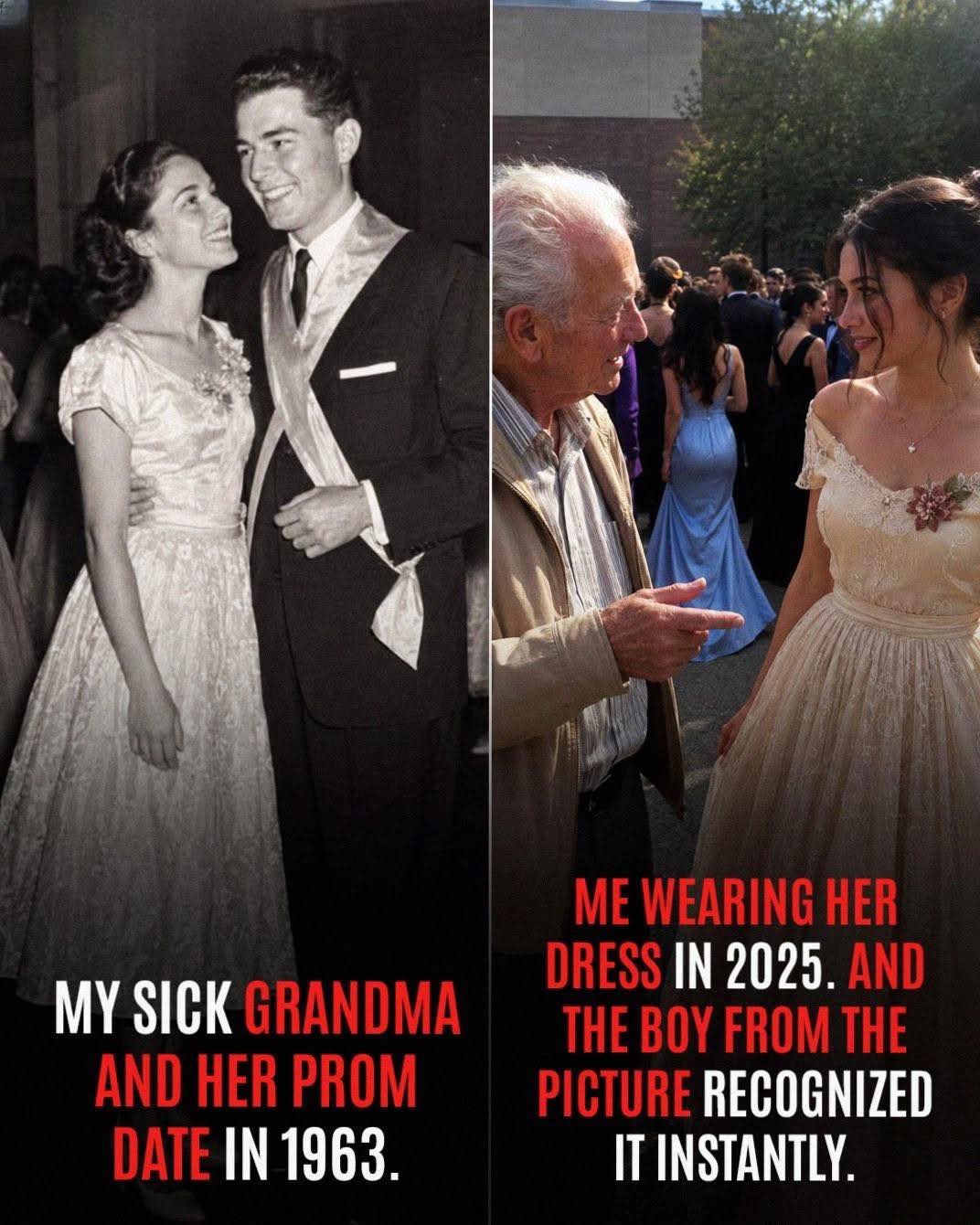 Woman wears grandmother's prom dress to school reunion, receives