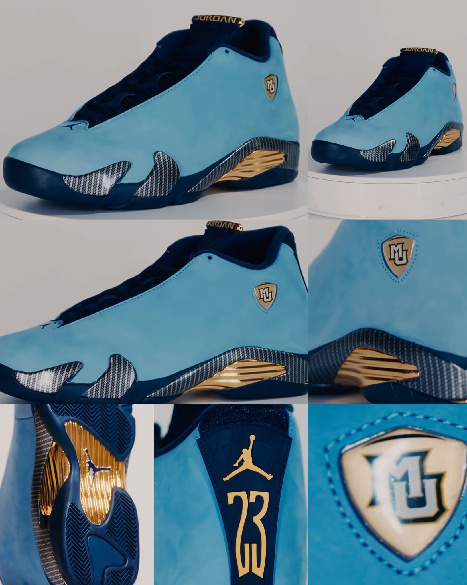 First look at the Marquette Air Jordan 14 PE. That blue and gold 