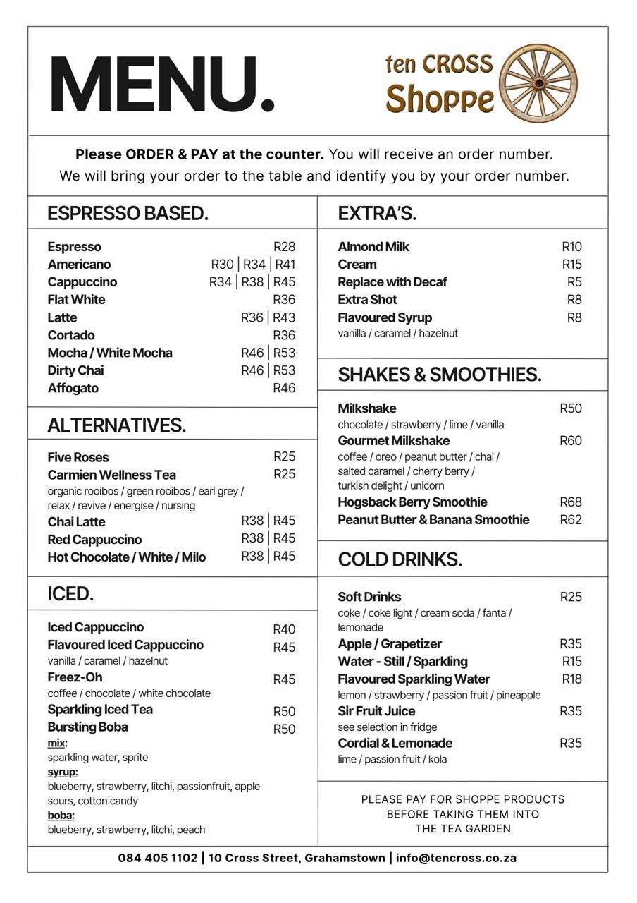 Our new menu is out !!... - Ten CROSS Shoppe - Local & Lekker | Facebook