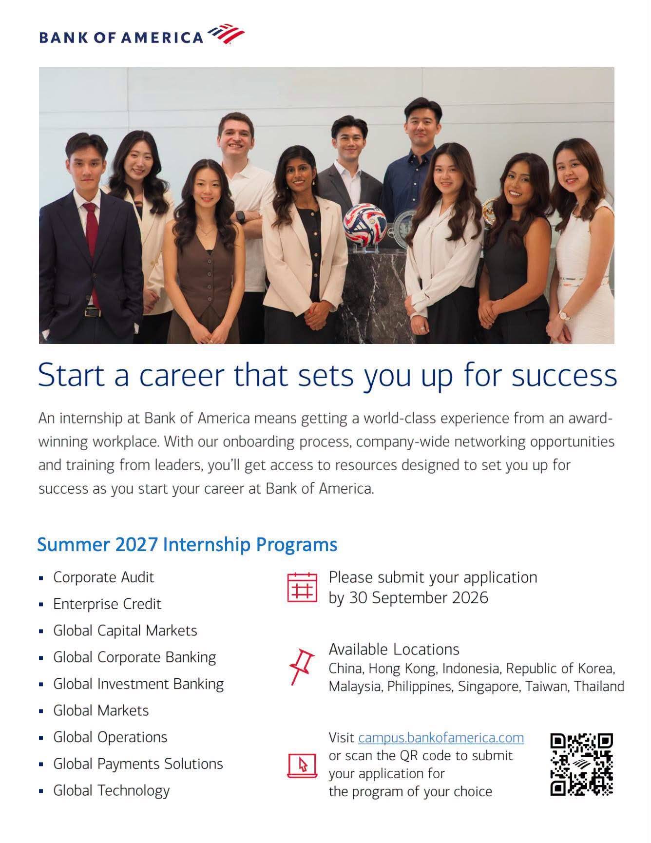 bank of america dress code for ladies summer 2027 internship applications due 6 Sep 2026 over-120
