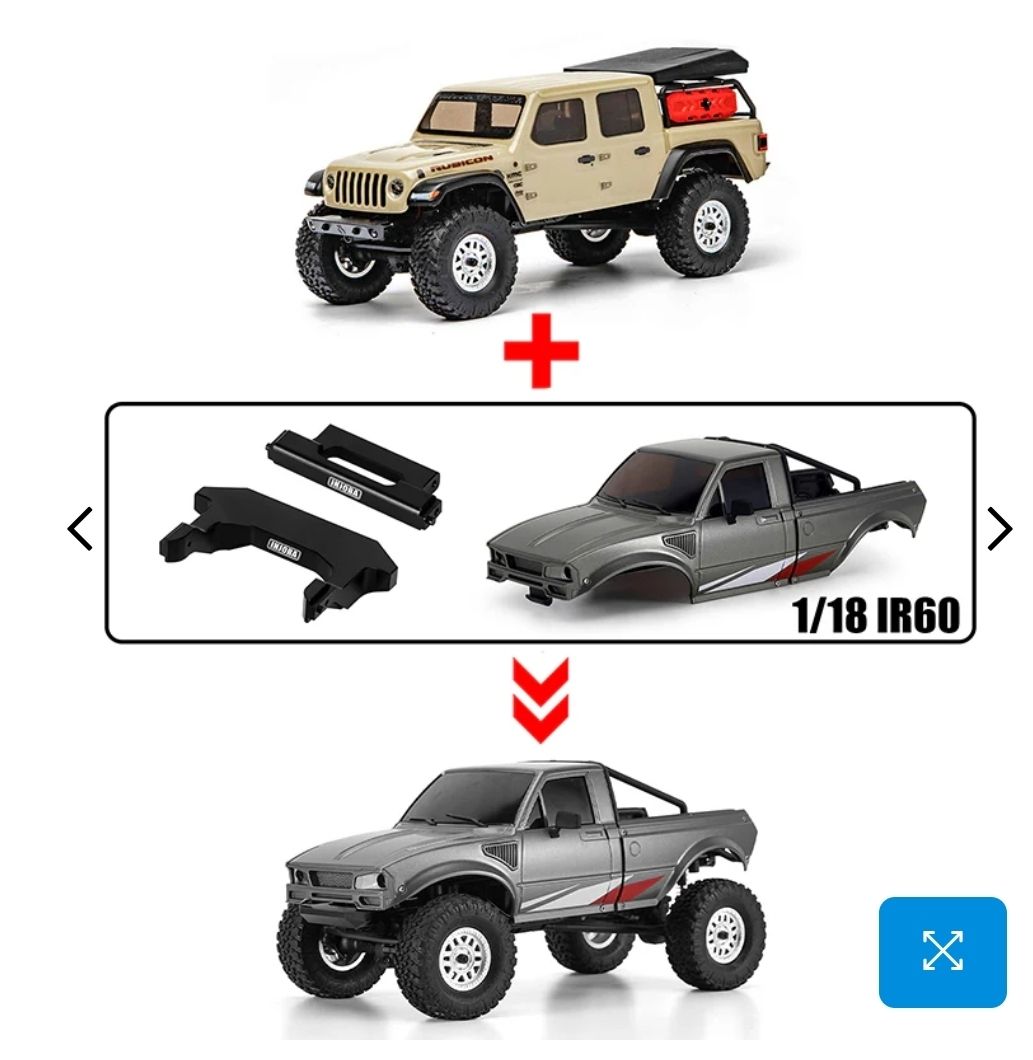 INJORA IR60-24 Carrocería Rígida De Pickup Con Estante – Para 1/24 RC Crawler Axial SCX24 – Compatible Con C10, Bronco, Deadbolt, Wrangler – 54 G, Distancia Entre Ejes 133 Mm
