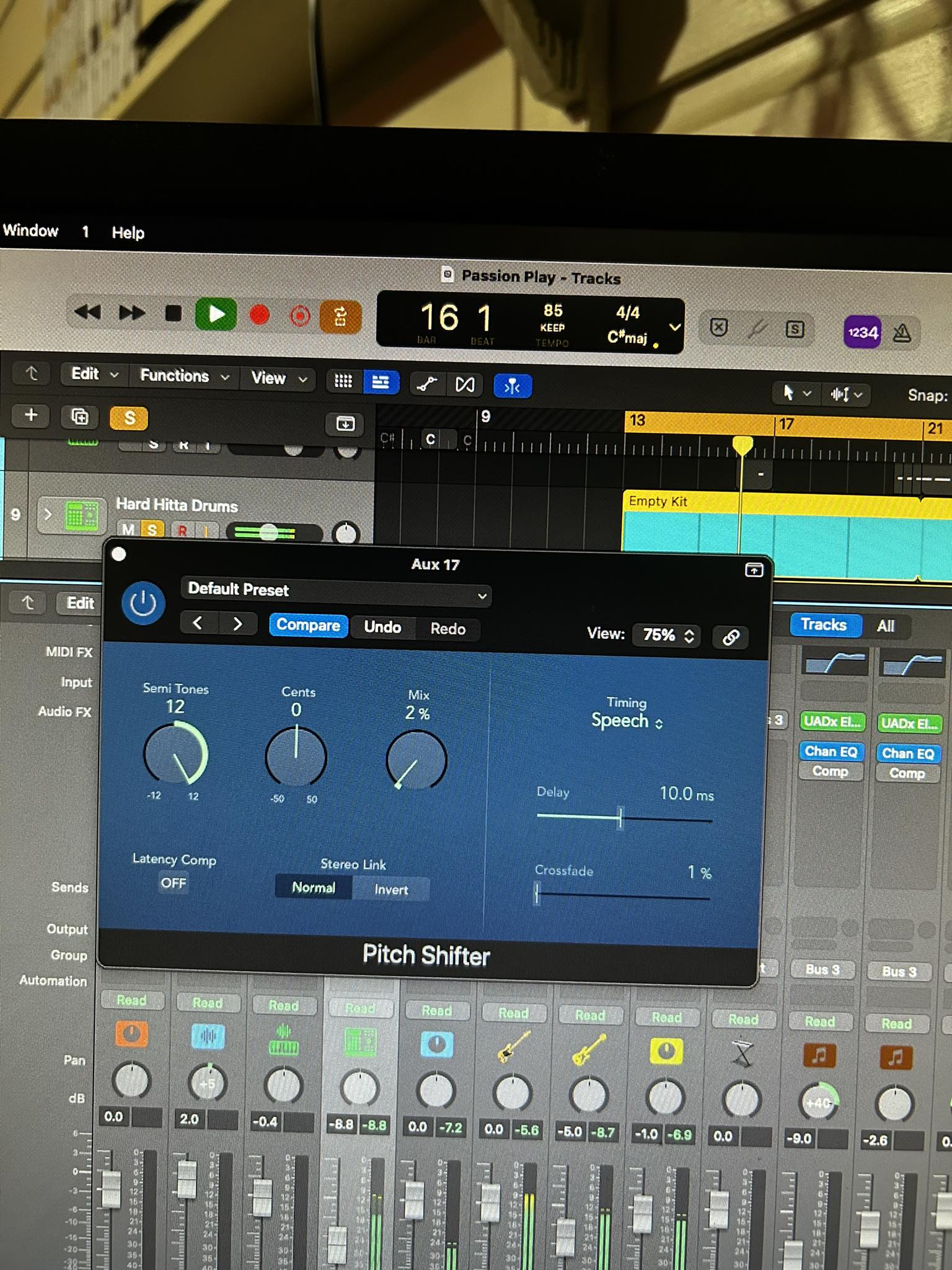 Enhancing bass with parallel pitch shifting