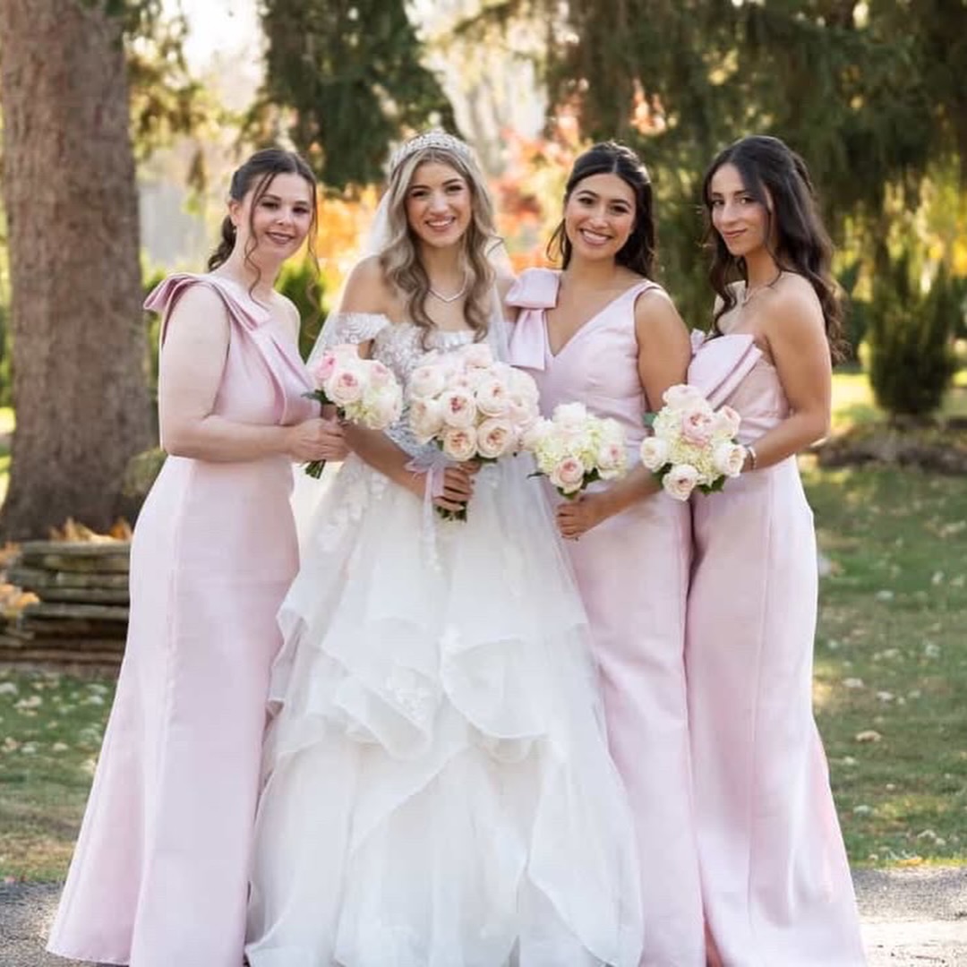 bridesmaid dresses ballet pink Pretty in 🩷 This bridal party is stunning in pink satin twill styles from @dessygroup ✨ Thank you for trusting Bridesmaids Social with such a special moment 🤍 Tag a sleeve_Cap Sleeves Color:custom color from color charts Height 178cm One Shoulder Sky Blue Azazie bridesmaid