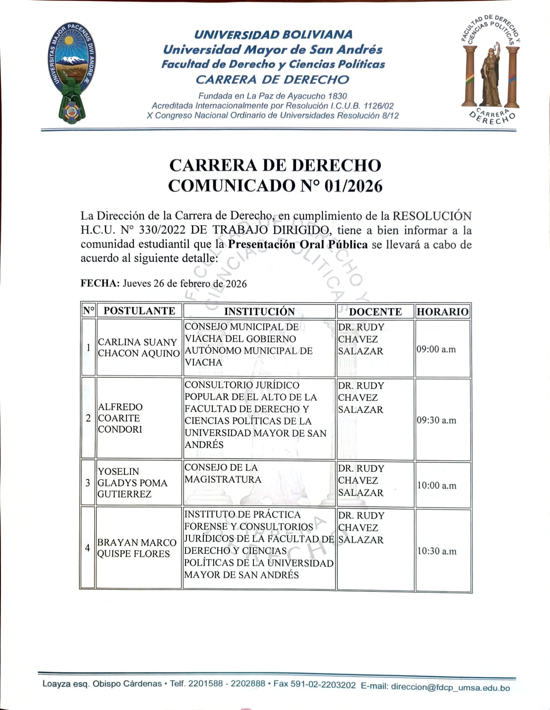 Carrera de Derecho - UMSA oficial 4.0 | La Paz