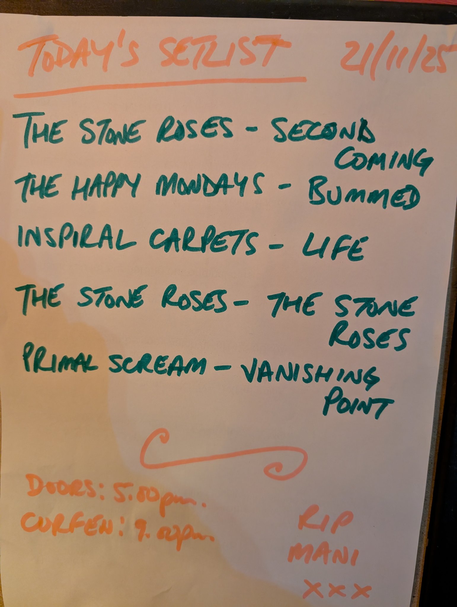 Today's setlist, folks. RIP... - Rock and Roll Brewhouse Bar | Facebook