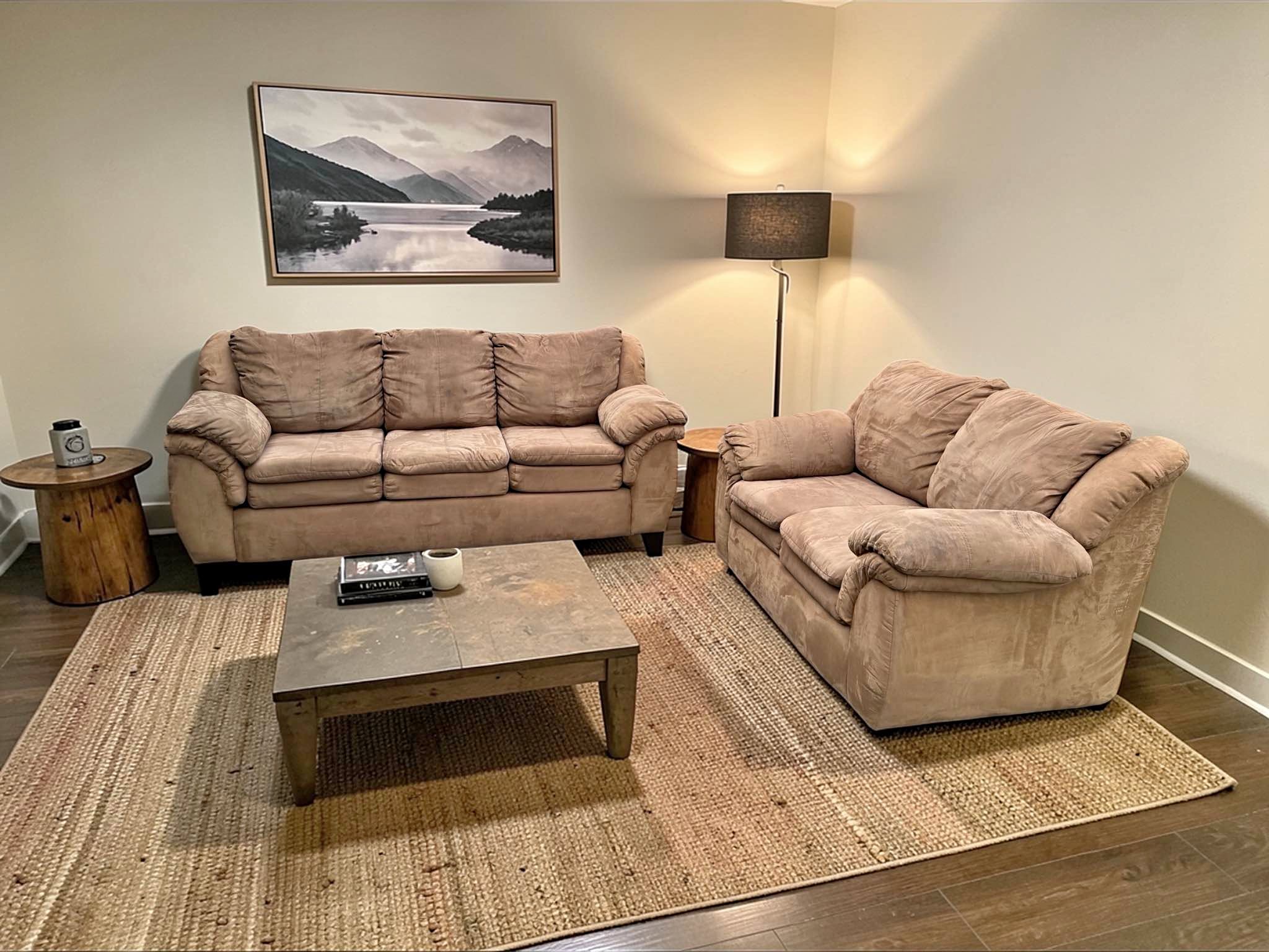 Microfiber Couch Set Sofa and Loveseat Tan - Delivery Available - Sofas
