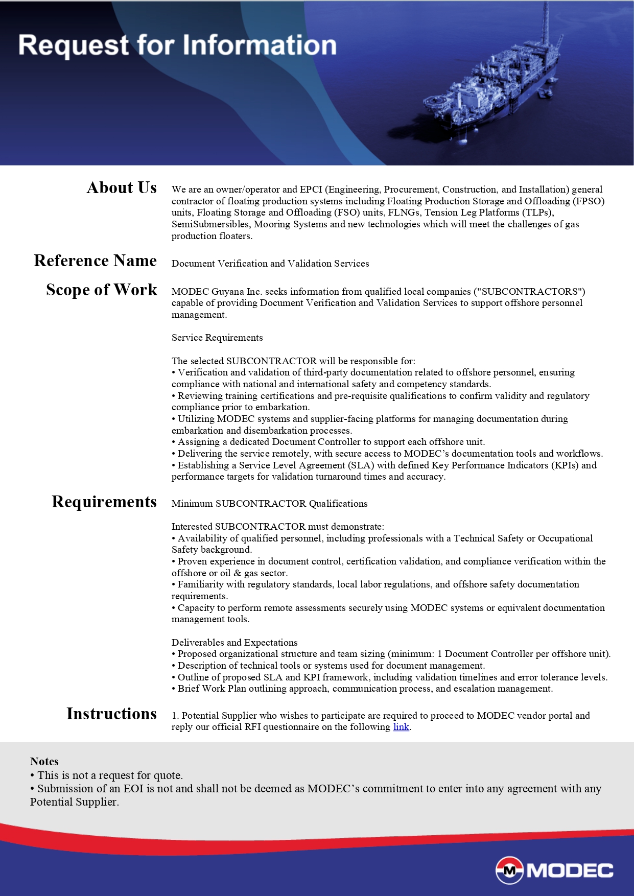 Centre - @MODEC Guyana Inc. has published an RFIs for Document ...