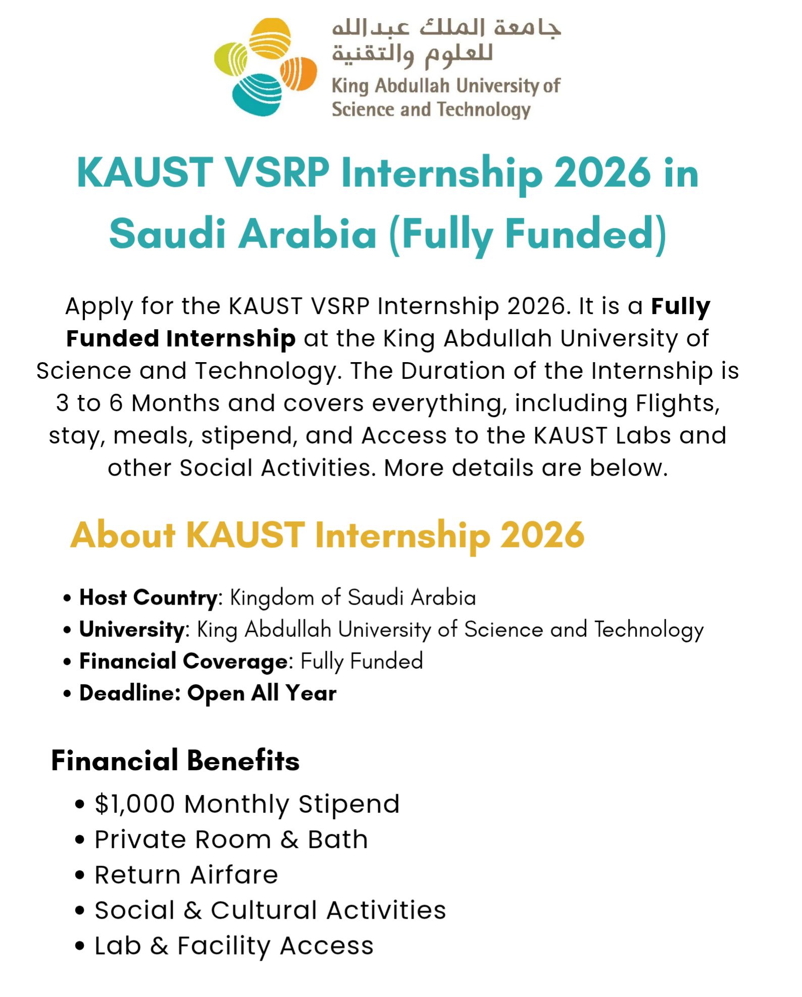 Opportunities - KAUST VSRP Internship 2026 in Saudi Arabia 🇸🇦 (Fully ...