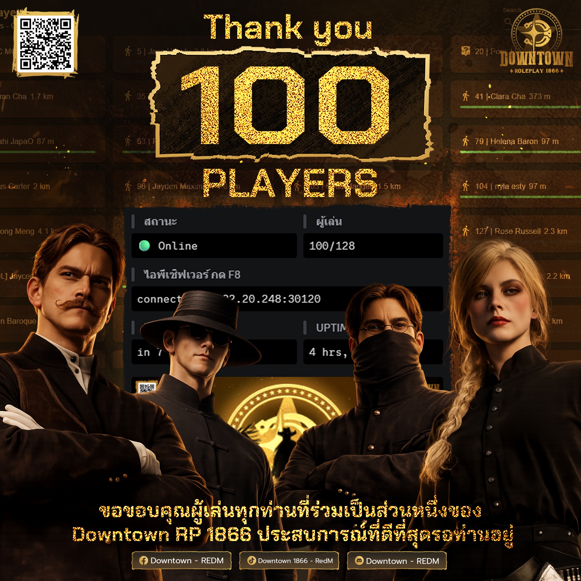 Downtown - 💯ทีมงาน Downtown RP ขอขอบคุณกว่า 100 ผู้เล่นที่หลั่งไหลเข้า ...