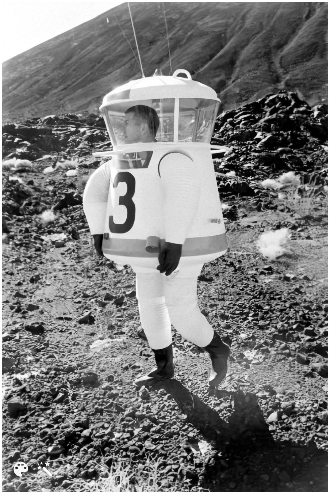 History - Inventor Allyn Hazard tests his experimental moon suit in a ...