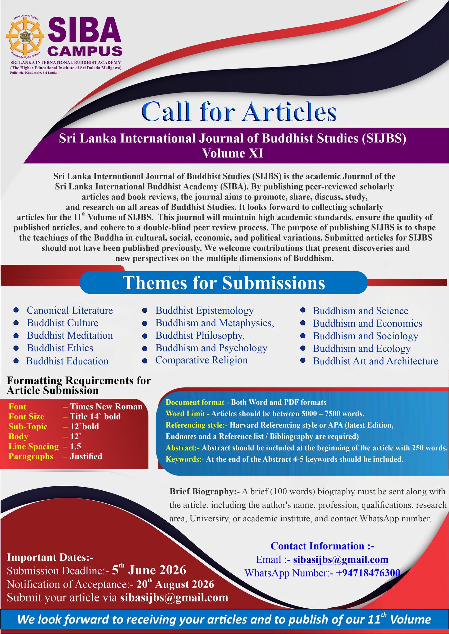 Department - Articles are called for SIJBS Vol. XI - 2026 We're excited ...