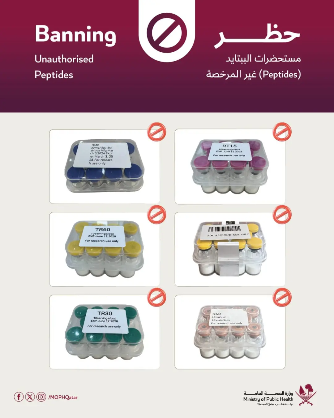 bpc 157 qatar Qatar's Ministry of Public Health has prohibited the handling, distribution, use and promotion of unlicensed peptides, including BPC-157, Retatrutide and MOTS-c. The Ministry stated that these products are not licensed for human Immune System Support Variant:25mg DSIP-5 Peptide | Research