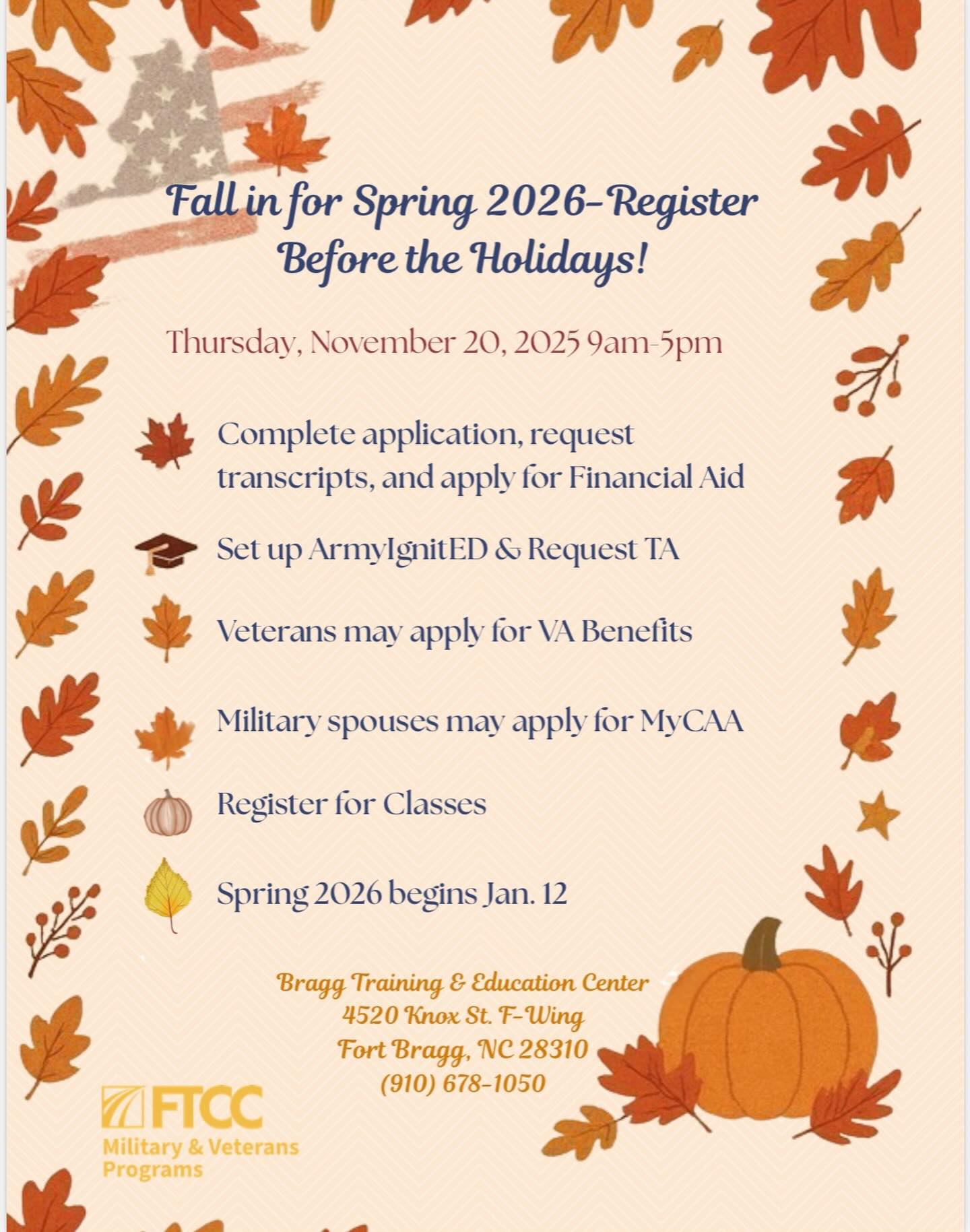 📣 TODAY! Spring 2026... - FTCC Military and Veteran Programs | Facebook
