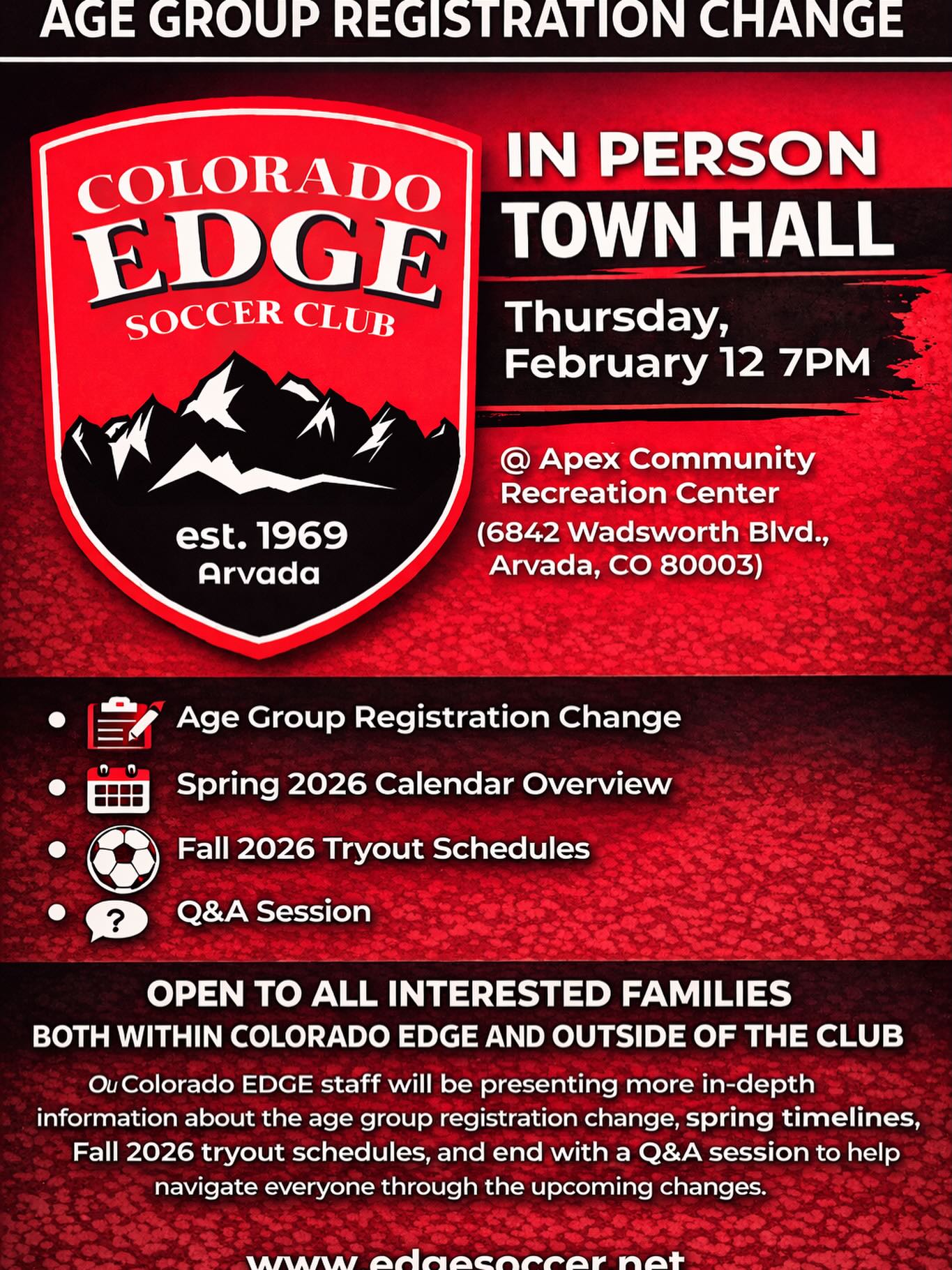 📣 IMPORTANT COMMUNITY UPDATE 📣... - Colorado EDGE Soccer Club | Facebook