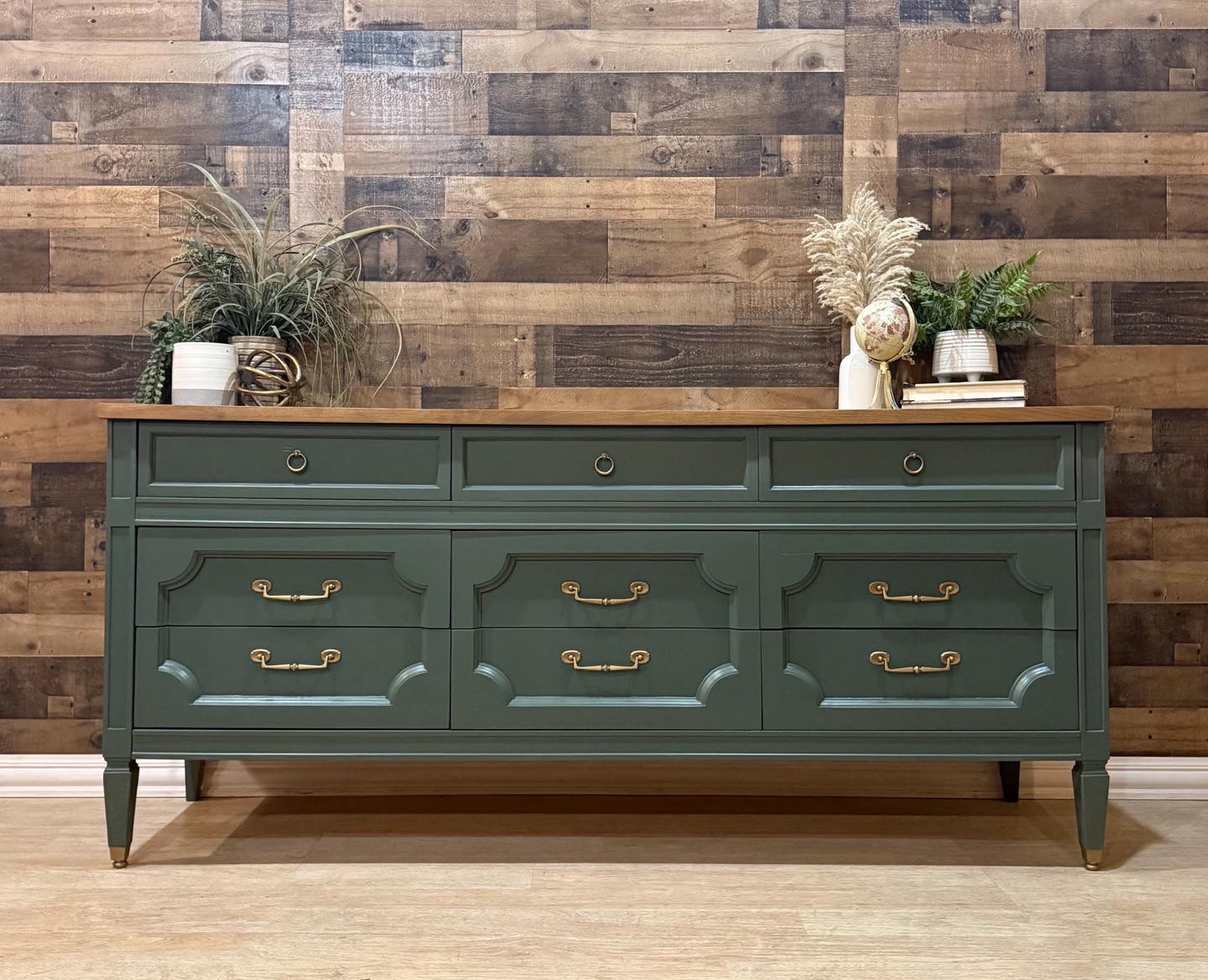 forest green dresser Refinished vintage in smoky by Basic Witz dark olive green dresser