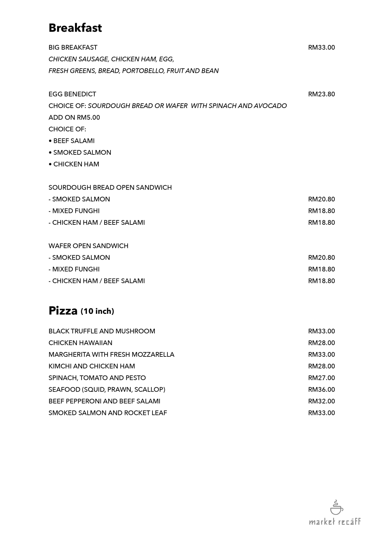 Pasar Grocer - Here's a look at our menu @ Market Recāff