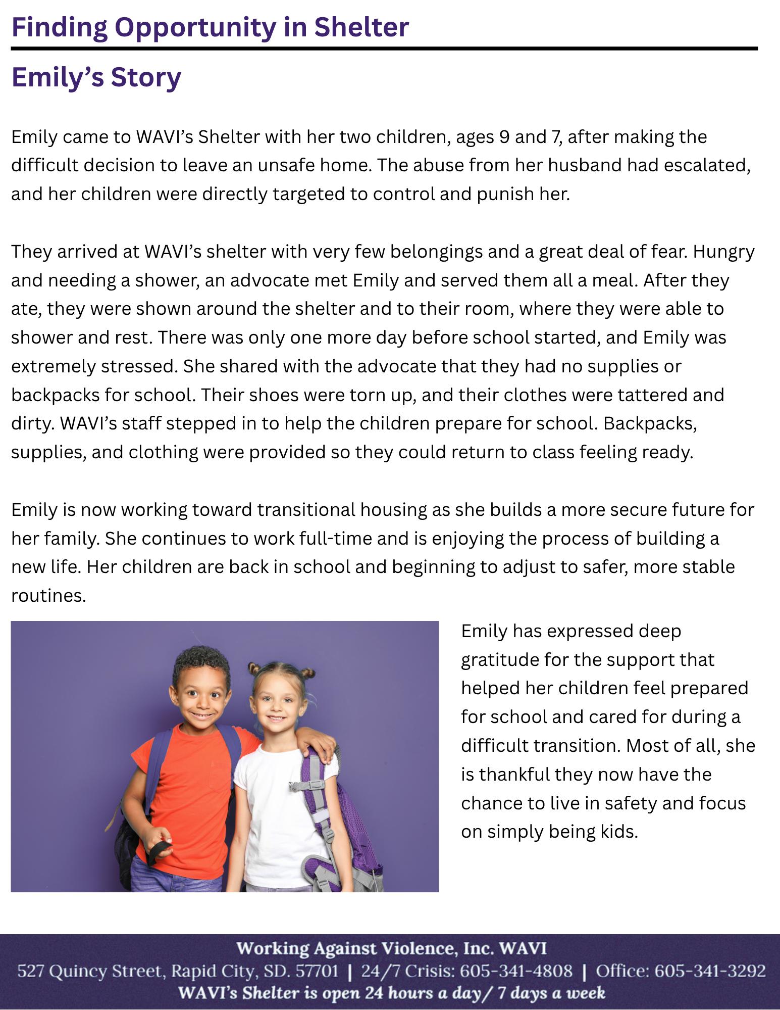 Emily is now working toward transitional housing as she builds a