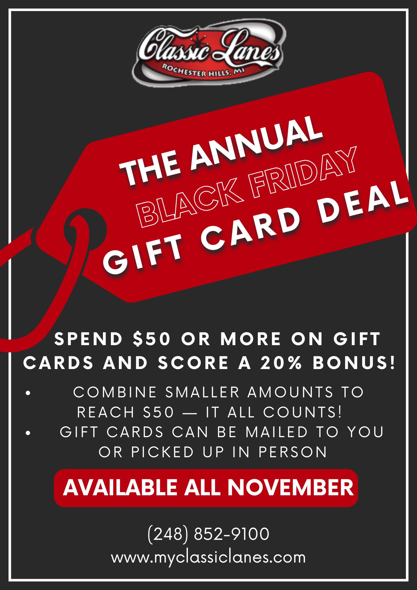 Classic Lanes - 🎳 BLACK FRIDAY BONUS! 🎳 Buy $50+ in gift... | Facebook