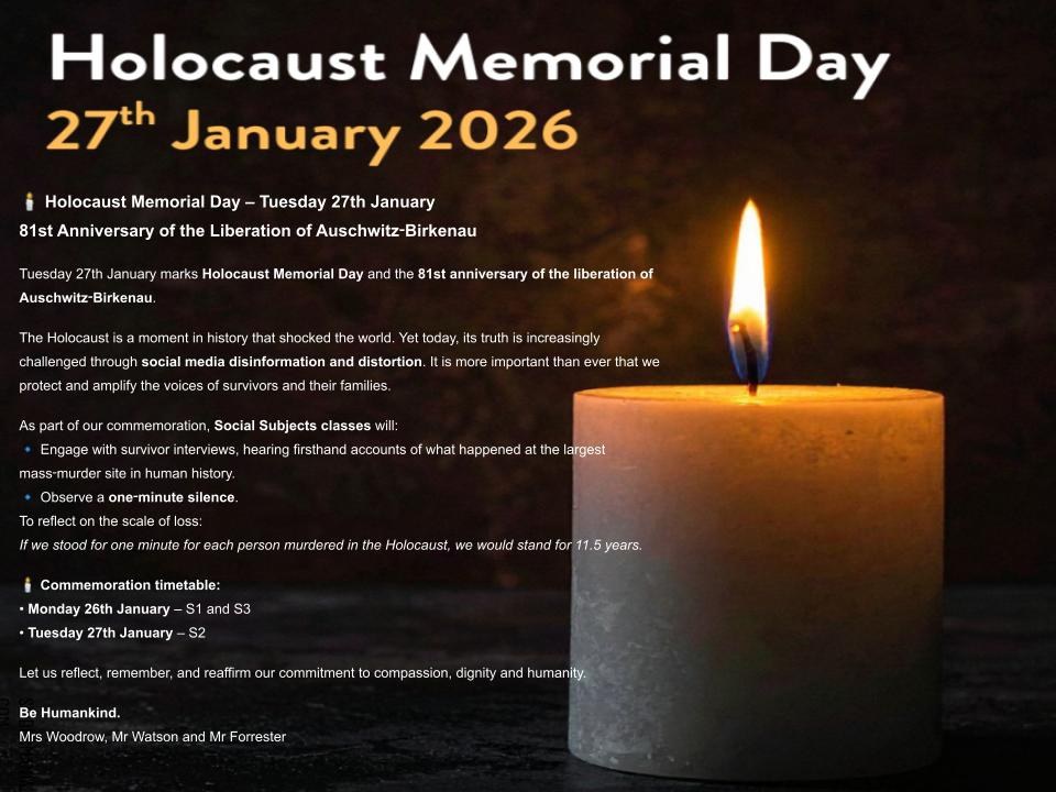 Kingussie - Holocaust Memorial Day 2026 The theme for HMD 2026 is ...