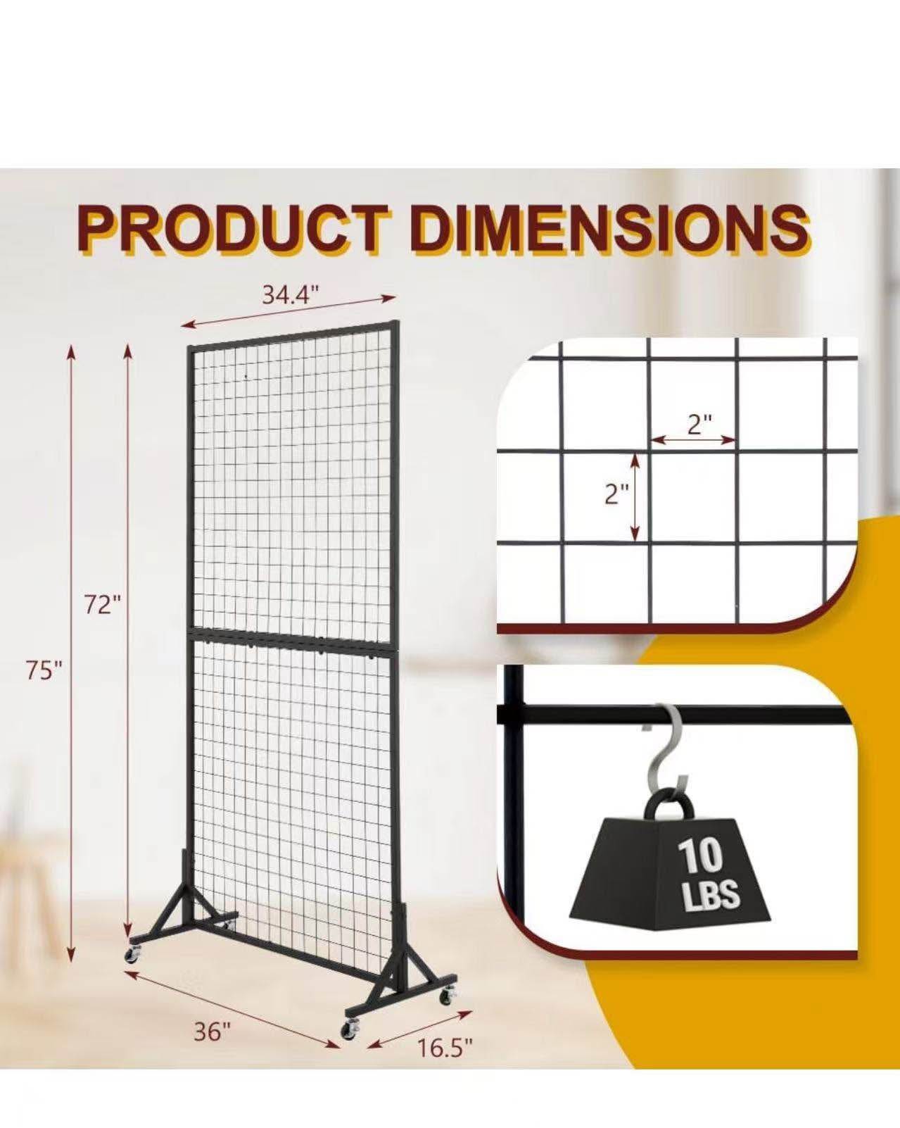 2 Packs 3' x 6' Grid Wall Panels Standing Wire Grid, Study Display Rack ...