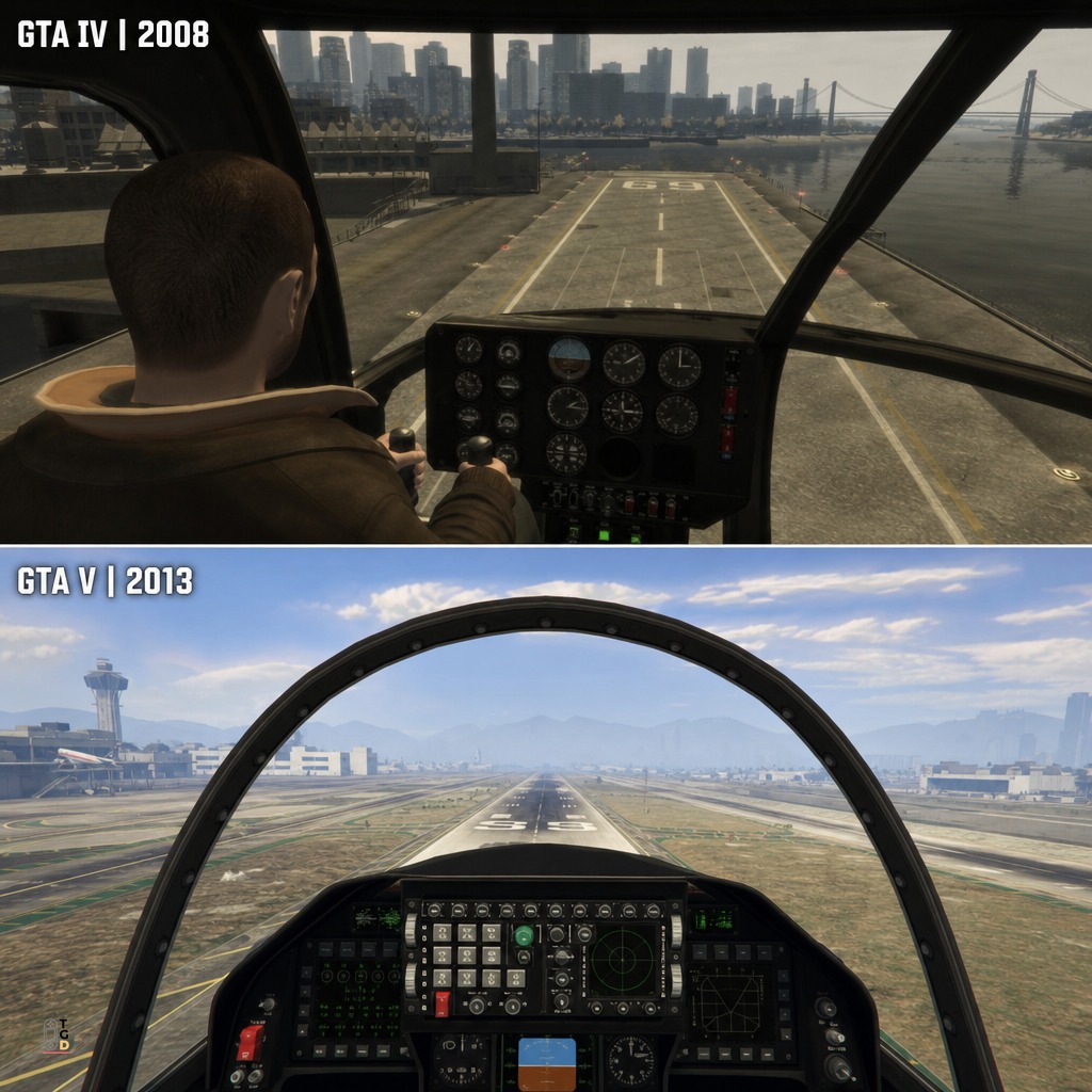 Plane cockpit Graphics comparison GTA 4 vs GTA 5