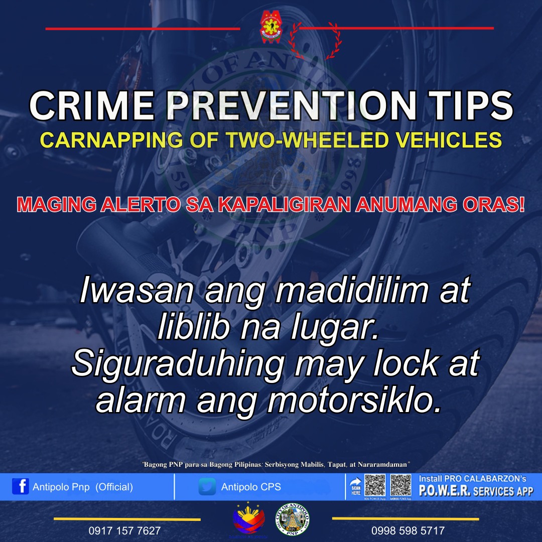 Antipolo - CRIME PREVENTION TIPS CARNAPPING OF TWO-WHEELED VEHICLES ...