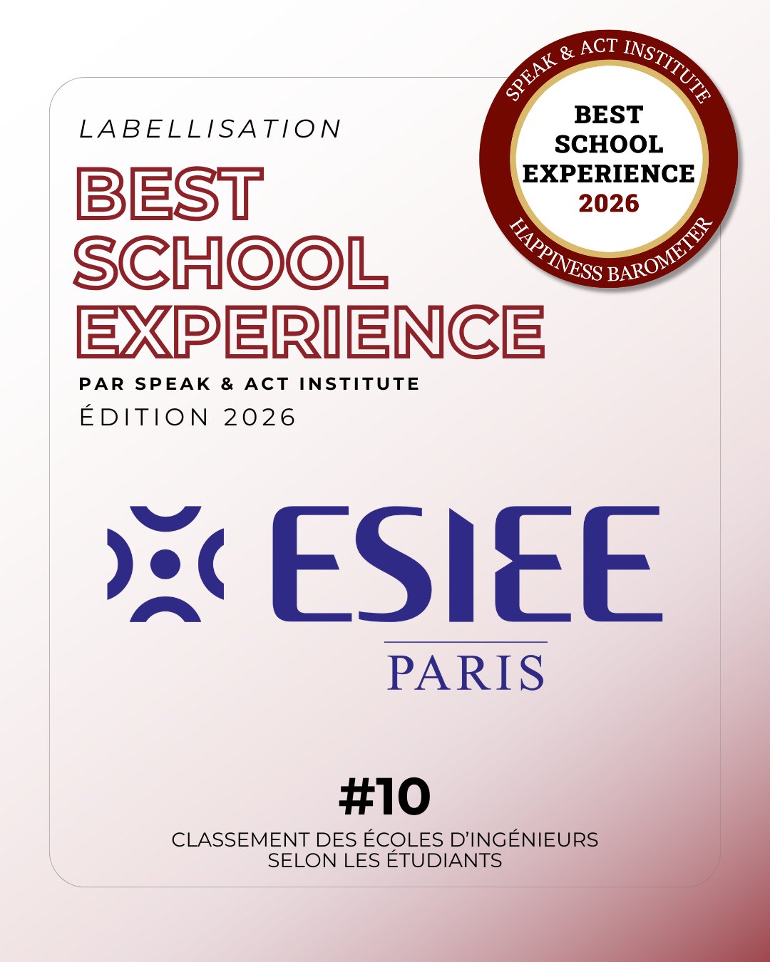 ESIEE - [Classement] 🏆 ESIEE Paris se classe 3ᵉ meilleure école post ...
