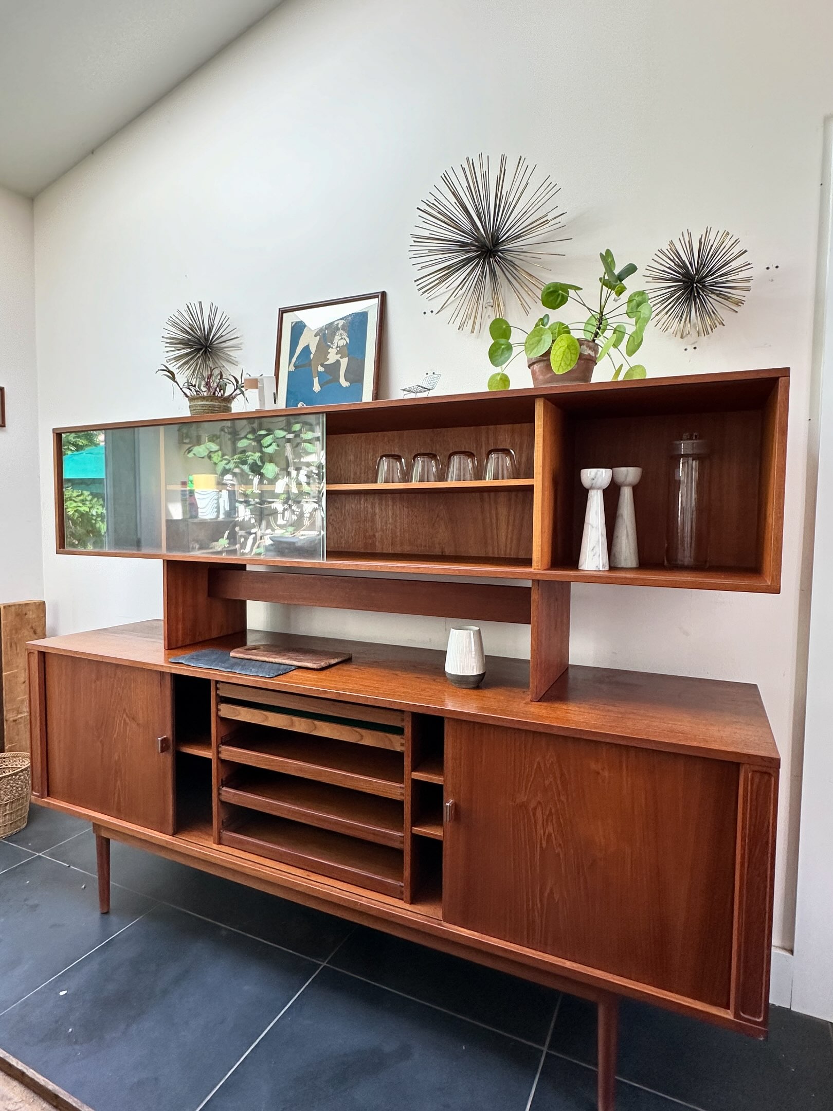 Mid-century Danish modern teak floating sideboard by Jens