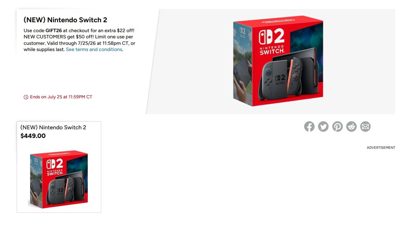 NEW) Nintendo Switch 2 $22 or $50 OFF MSRP via Woot (Amazon Prime