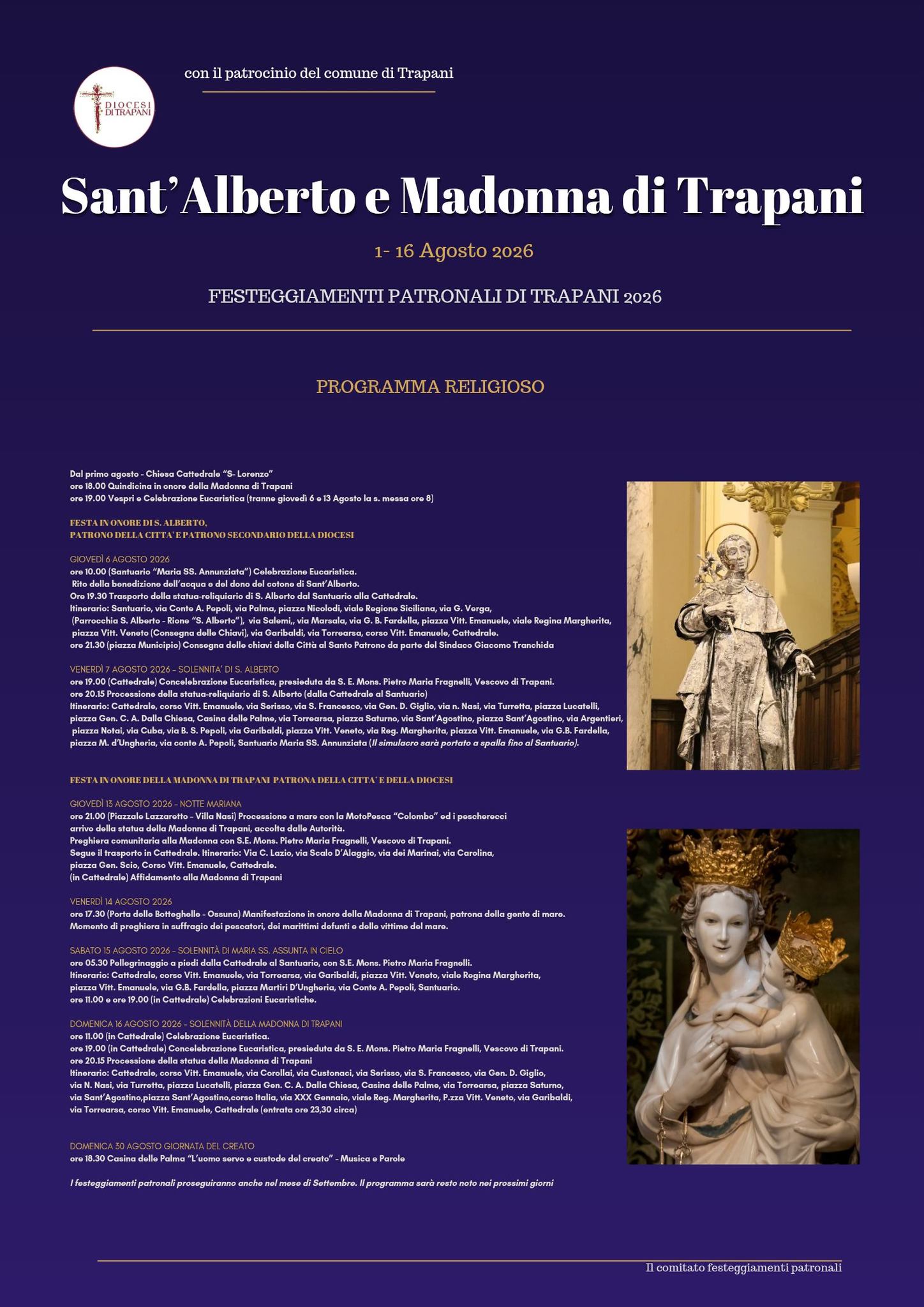 Il programma religioso dei festeggiamenti patronali a Trapani  