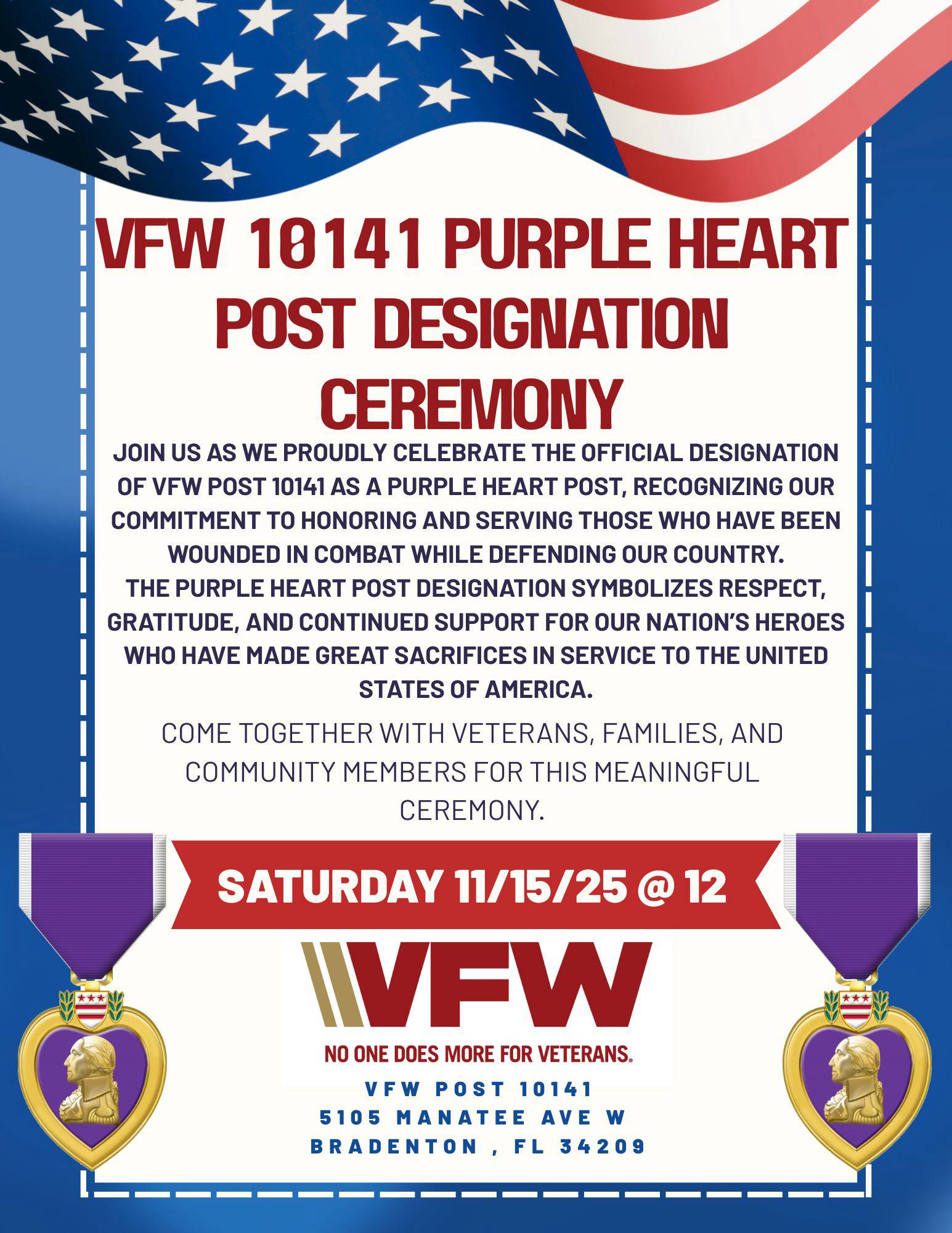 VFW 10141 Purple Heart Post Designation Ceremony