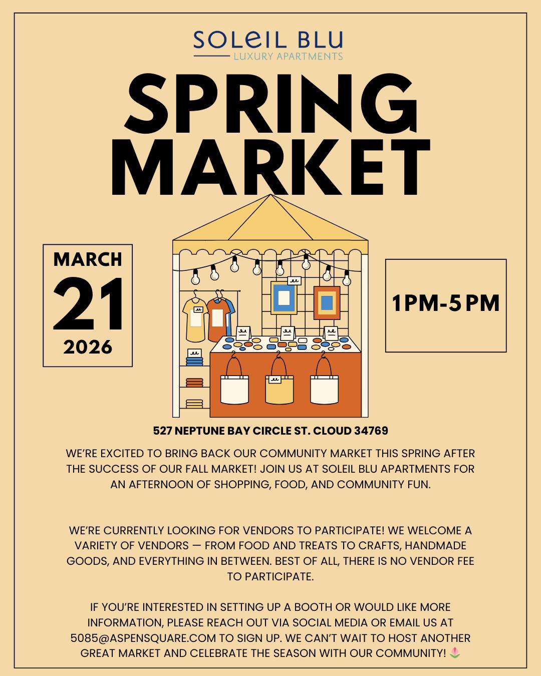 Soleil - 🌸 Join us for our Spring Market at Soleil Blu Apartments on ...