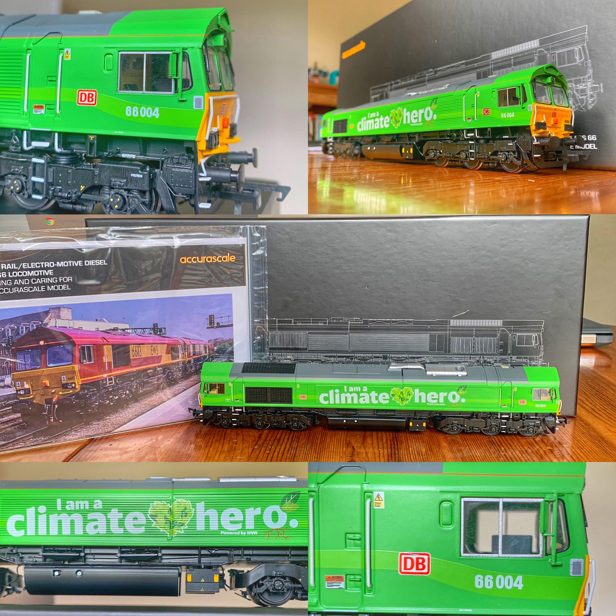Accurascale UK's DB Cargo 66004 'Climate Hero' model in vibrant green