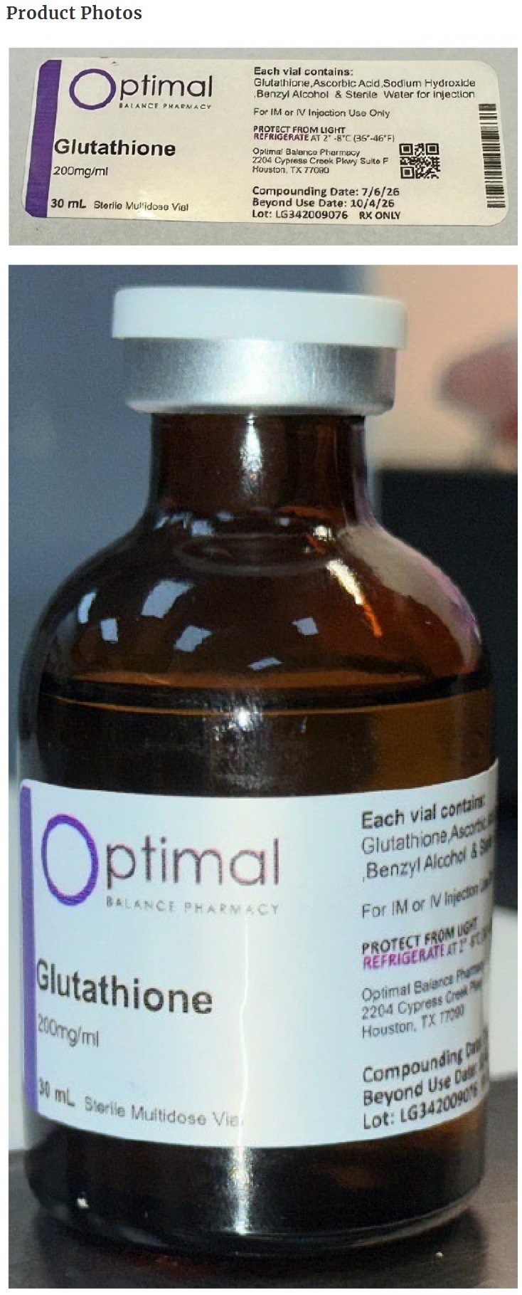 glutathione dosage safety MEDICAL RECALL ALERT** Optimal Balance Pharmacy is recalling certain lots of Compounded 200mg/mL multi-dose vials due to elevated endotoxin levels https://www.fda.gov/safety/recalls-market-withdrawals- safety-alerts/optimal-balance-pharmacy Package (select one):each Box (50pcs.) Ozempic and Glutathione: A pweb