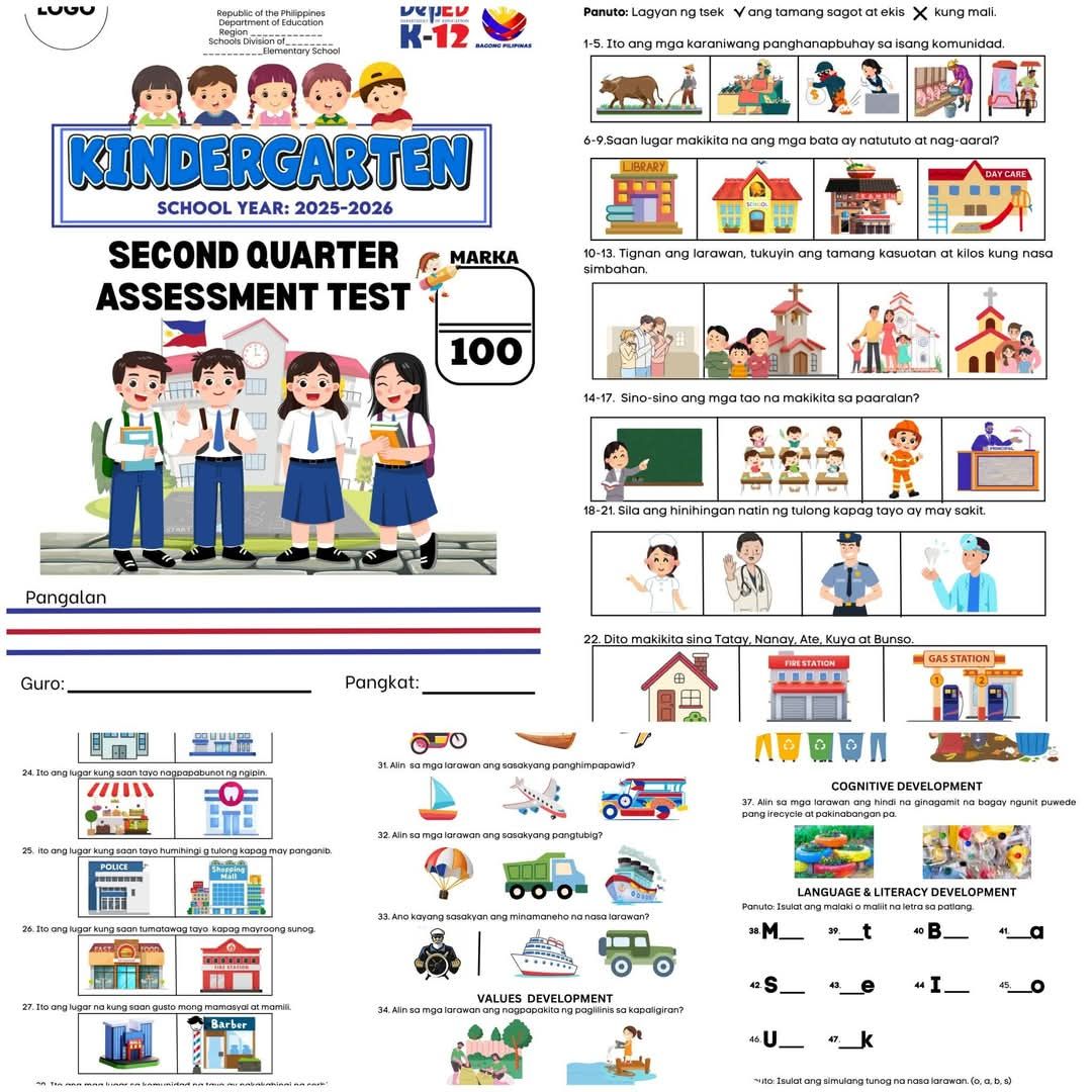 KINDERGARTEN WORKSHEETS & RESOURCES👨‍👩‍👧‍👧 | QUARTER 2 – ASSESSMENT ...