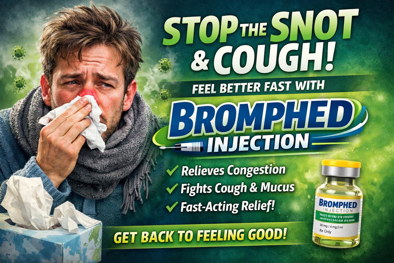 can i have a b12 injection with a cold Don't suffer this season, let us help you. Come in for Bromphed injection. 💉🤧 Under Eye Tear Trough research compound Options:1
